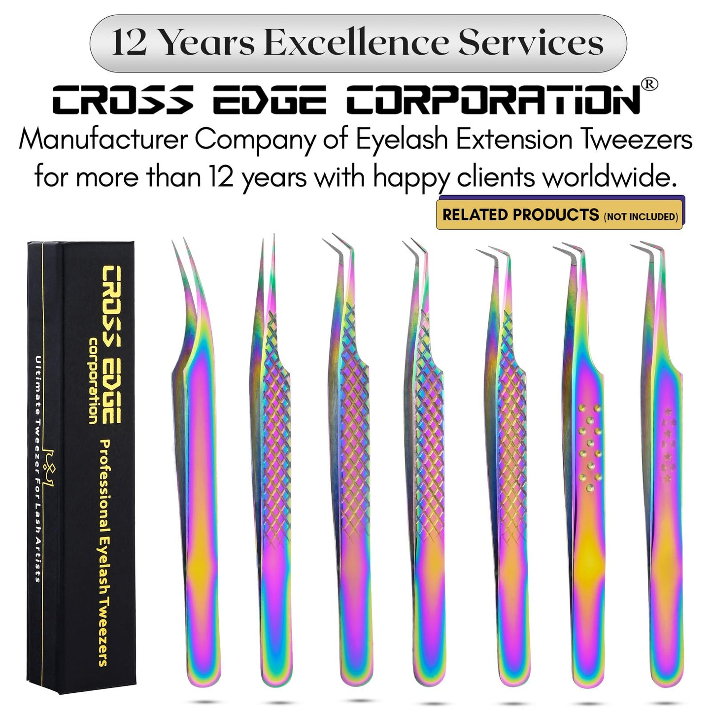 My Lash Tools Lash Tweezers For Eyelash Extensions Precision Fiber Tip Tweezers For Lash Extensions Mega Volume Lash Tweezer | Professional Stainless Steel Lashing Tweezers (Dot Grip Rainbow)