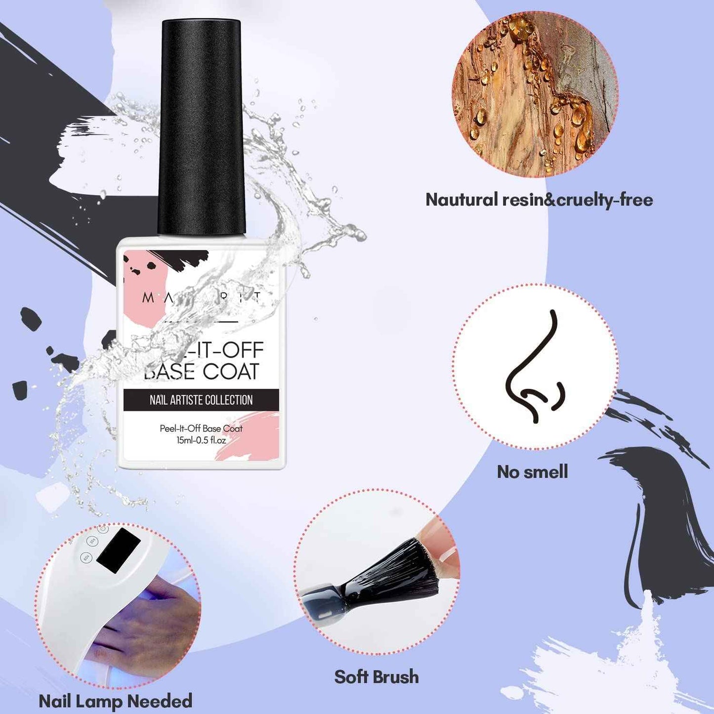 Makartt Nail Primer Natural Nail Dehydrator Primer for Acrylic Nails Gel Polish Bundle Peel Off Base Coat, 15ml UV Gel Base Coat Nail Polish Peelable Base Gel