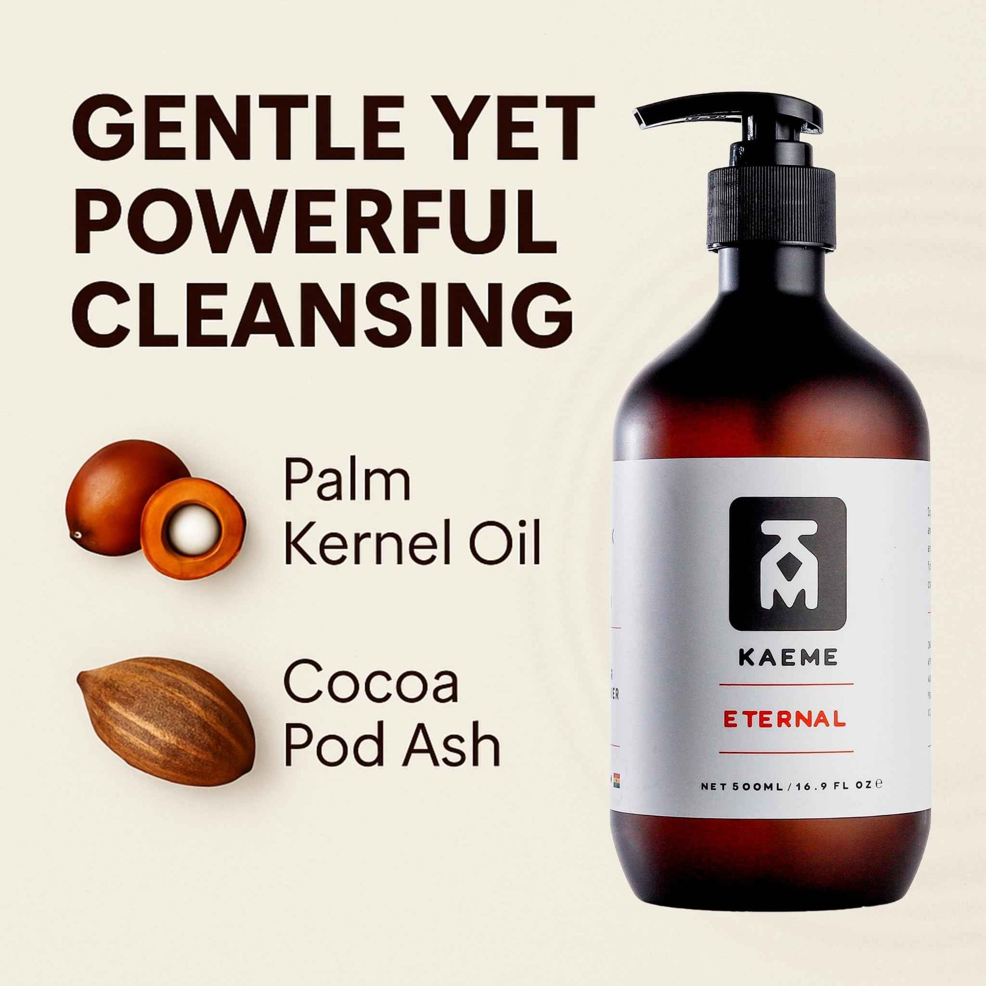 KAEME ETERNAL African Black Soap Body Wash -Deep Cleansing & Moisturizing With Natural Antioxidant,Antifungal Hydrating Formula for Sensitive and Acne-Prone Skin,Sulfate,Paraben Free(500mL /16.9Fl oz)