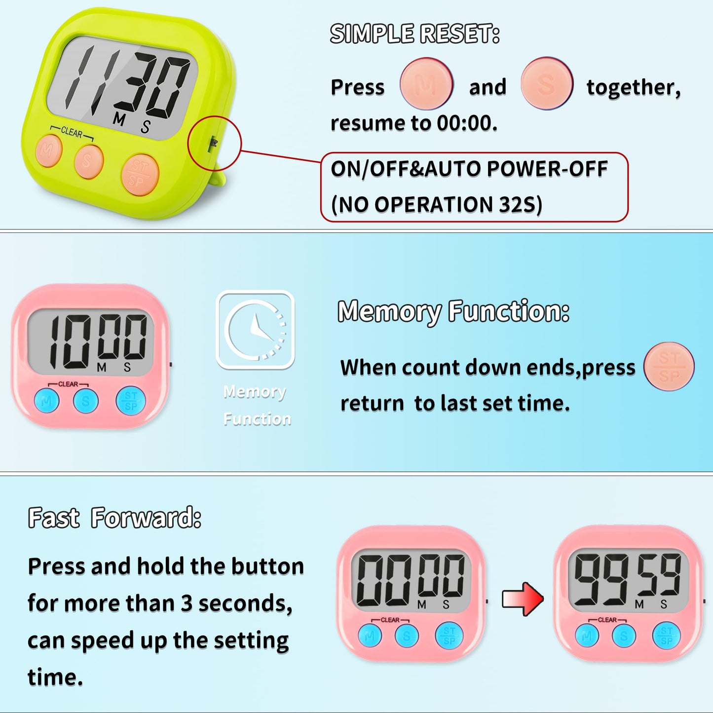 2 Pack Classroom Timers for Teachers Kids Large Magnetic Digital Timer Green Pink