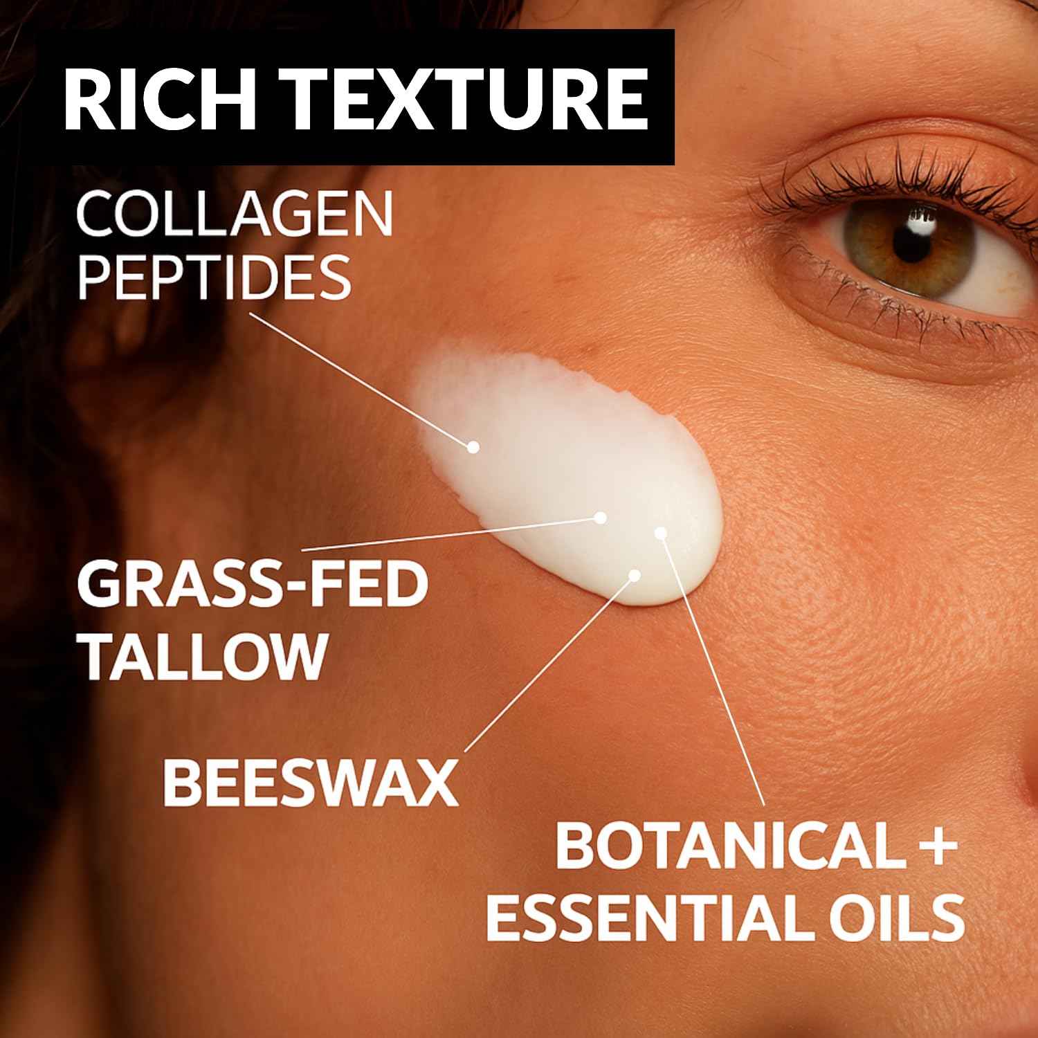 Whipped Tallow Cream for Face & Body - 100% Grass-Fed Beef Tallow, Collagen, Shea Butter & Beeswax Moisturizer, Deep Hydration & Skin Repair, Essential Oils, Fast Absorbing