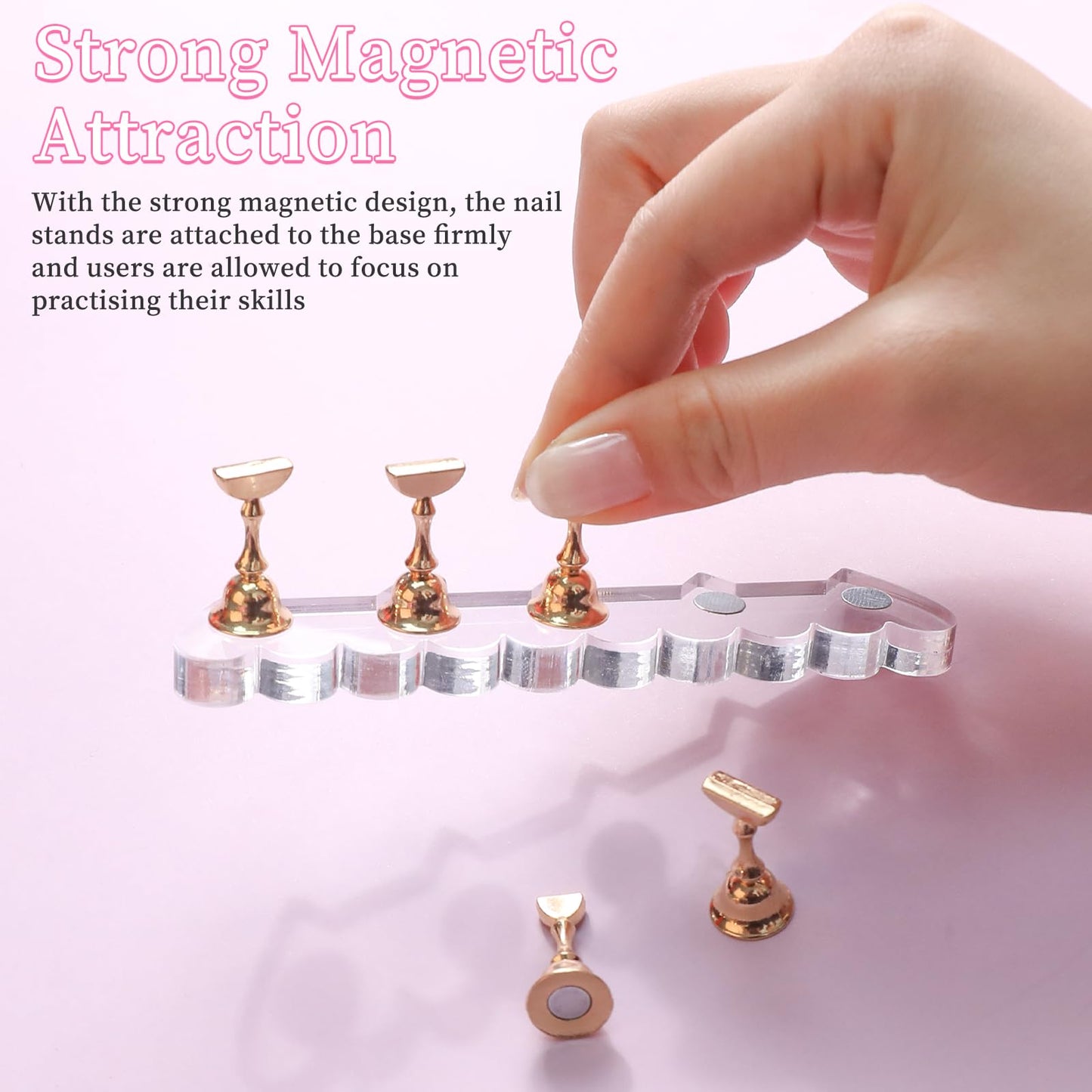 ANGNYA 2 Set Nail Stands for Press On, Heart-shaped Nail Holder for Painting Nails with Reusable Adhesive Putty Clay Strong Magnetic Nail Display Art Stand for Painting Nails