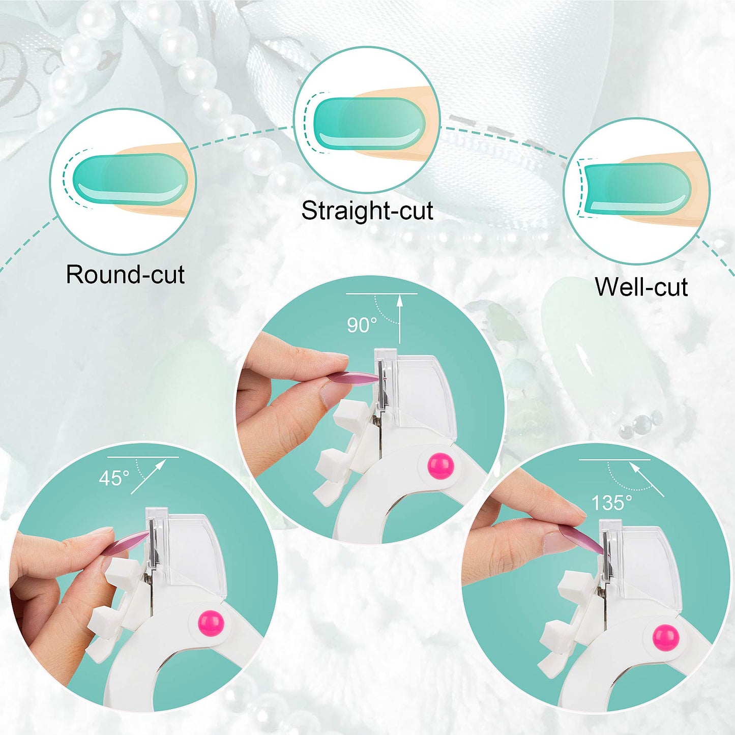 ANCIRS Acrylic Nail Clipper, Adjustable Stainless Steel Nail Tip Cutter, Artificial Fake Nail Trimmer for False Nail Art Manicure Project- White