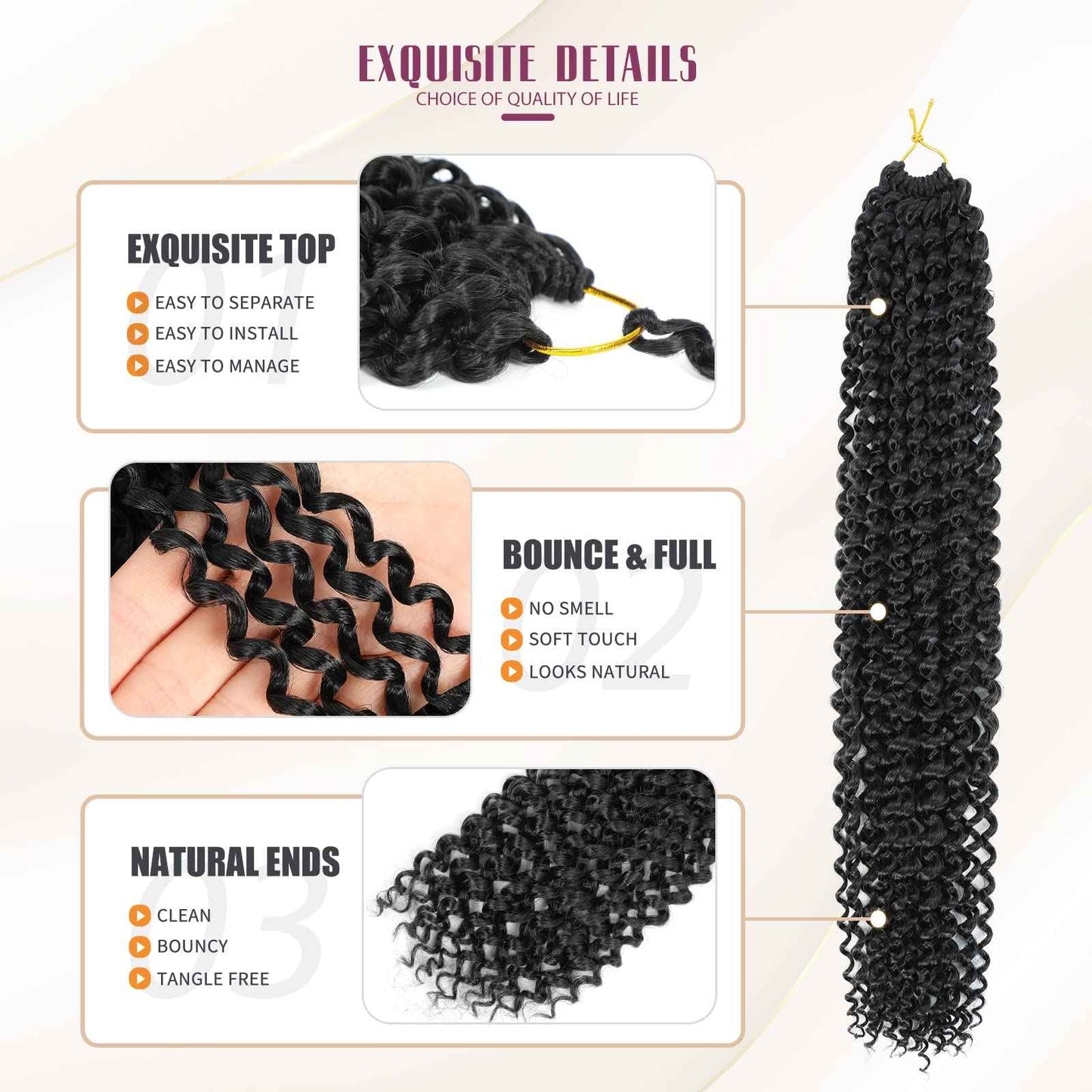 Dansama 7 Packs Passion Twist Hair Water Wave Braiding Hair for Butterfly Style Crochet Braids Bohemian Hair Extensions (22inch (Pack of 7), #1B)