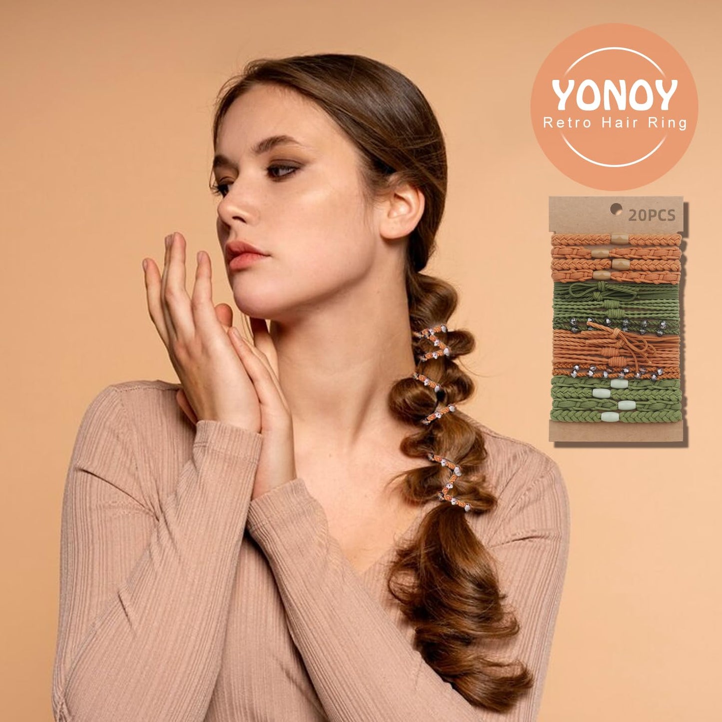 YONOY 20 Pcs Boho Hair Ties for Women, 5 Styles Cute Hair Tie Bracelet for Girls, No Damage Hair Elastics for Thick Hair/Pony Tails