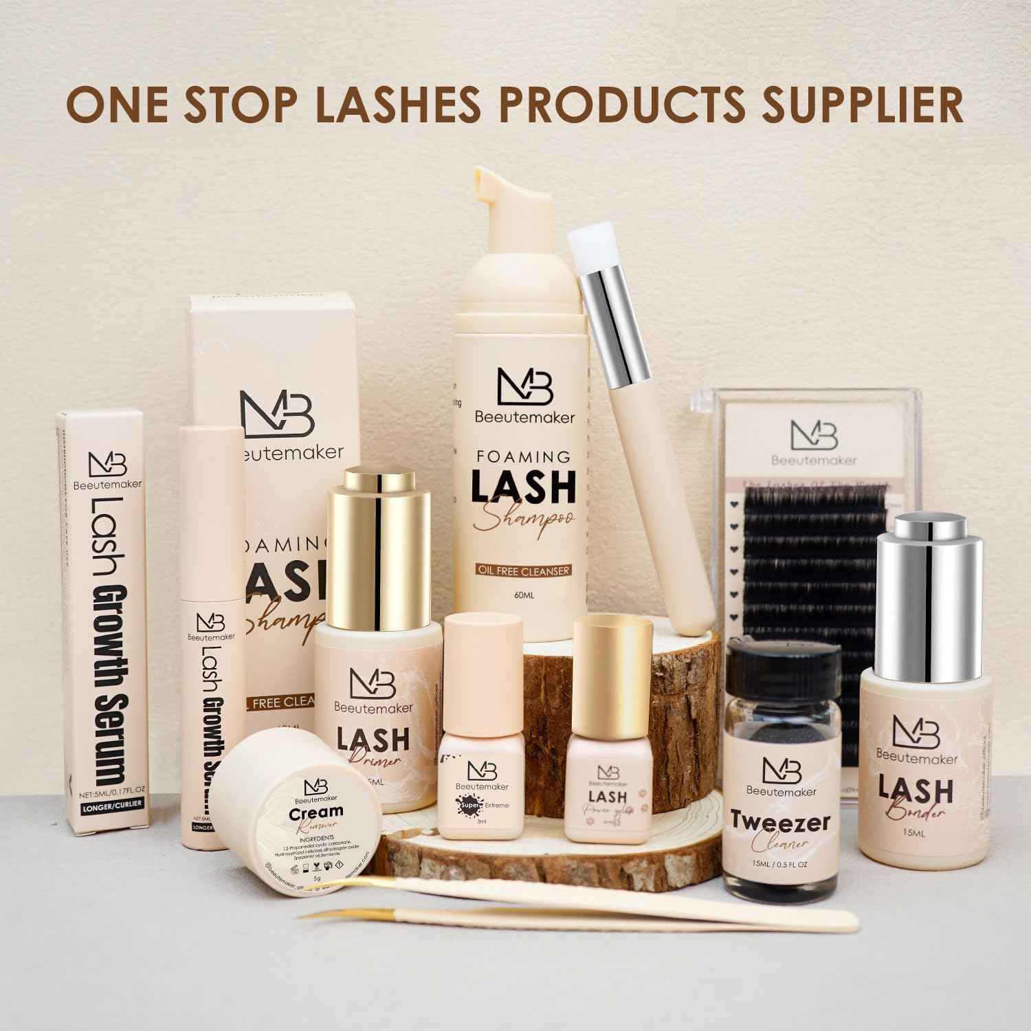 Beeutemaker Beige Fiber Tip Lash Tweezers for Eyelash Extensions – F Shape for Isolation, Professional Precision Tweezers for Lash Technicians