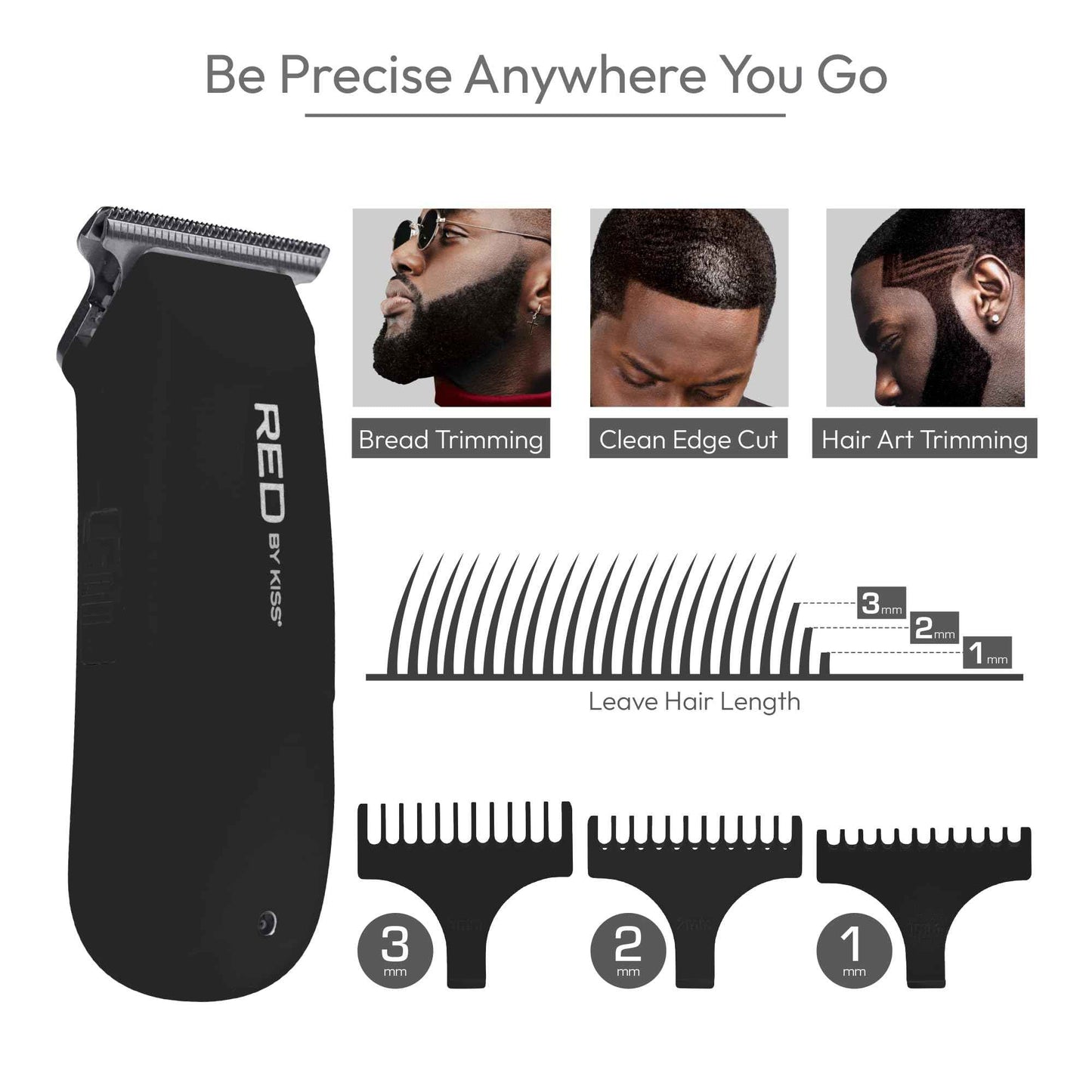 Red by Kiss Hair Clipper, Mini Cordless Hair Trimmer, Long Lasting Hair Cutting Kit, USB-C Rechargeable Haircut Beard Trimming Clippers for Men Women Kids, Portable Grooming Kit (Black)