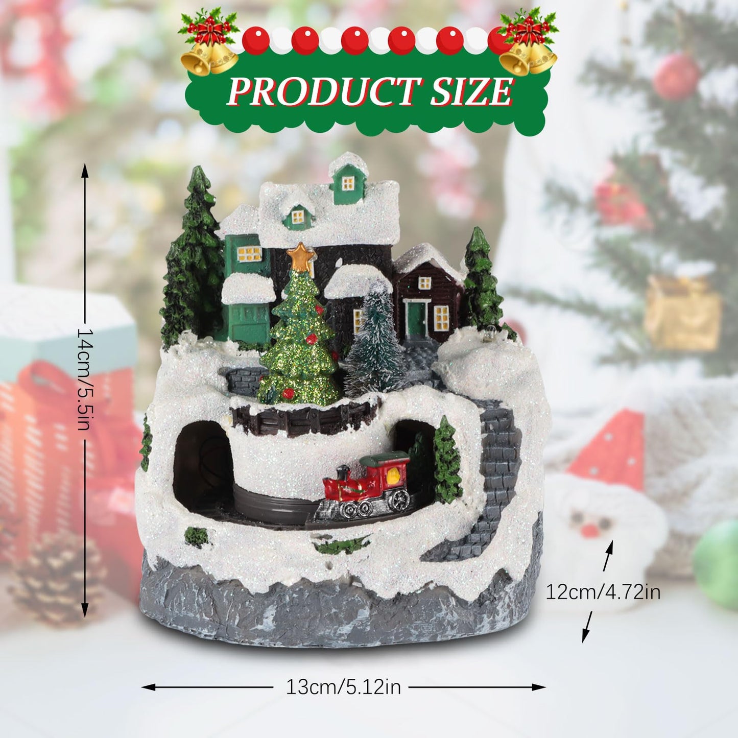 Christmas Village House Made of Resin, Christmas Snow House Electric Musical Light Up House with Spinning Train & 8 Music & LED Light for Christmas Decorations Indoor (Christmas Tree)