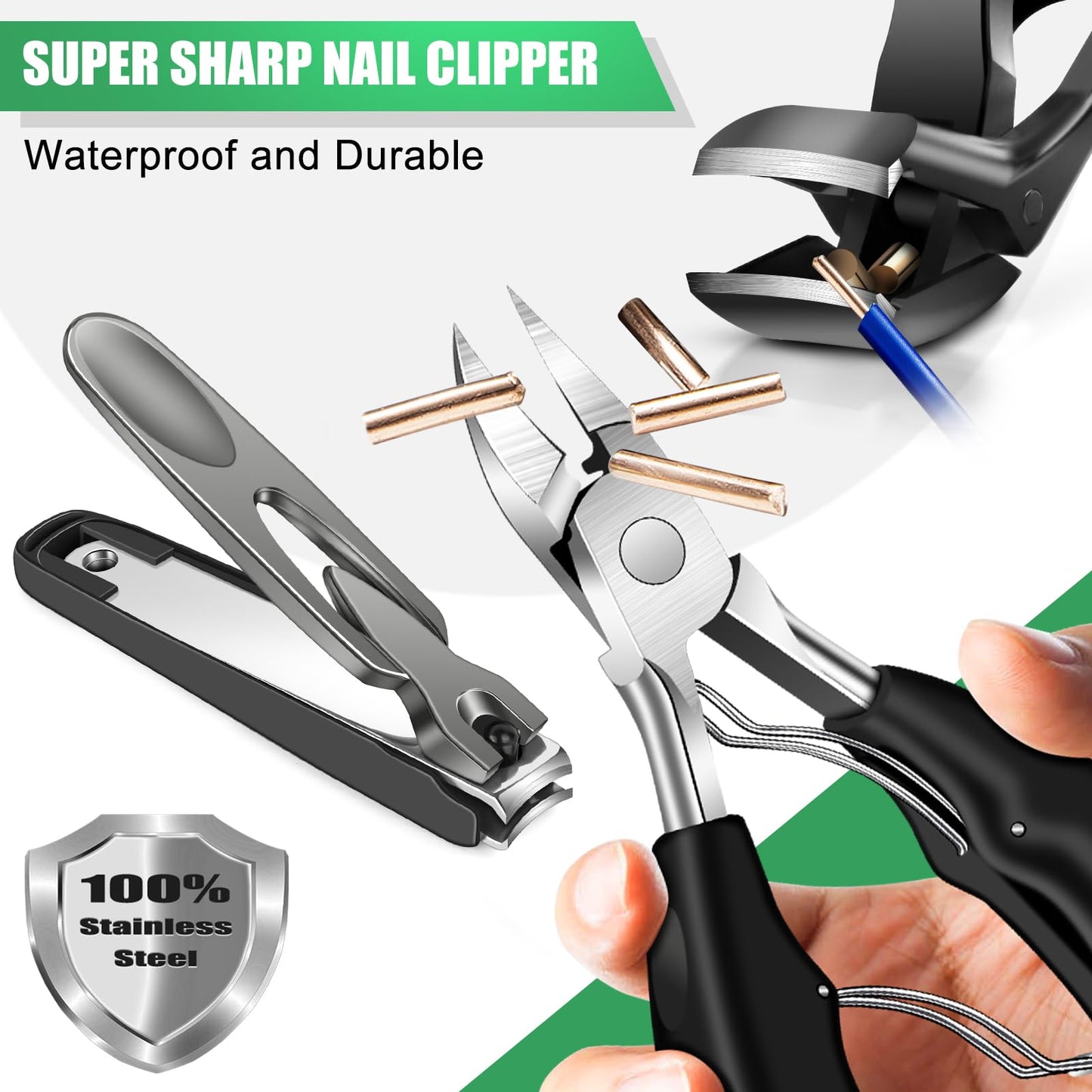 Toenail Clippers for Seniors Thick Nails - Angled Head Large Toe Nail Clippers with Catcher, Wide Jaw Opening Toenail Clippers for Thick toenails, Heavy Duty Nail Cutters for Men and Women 5Pcs