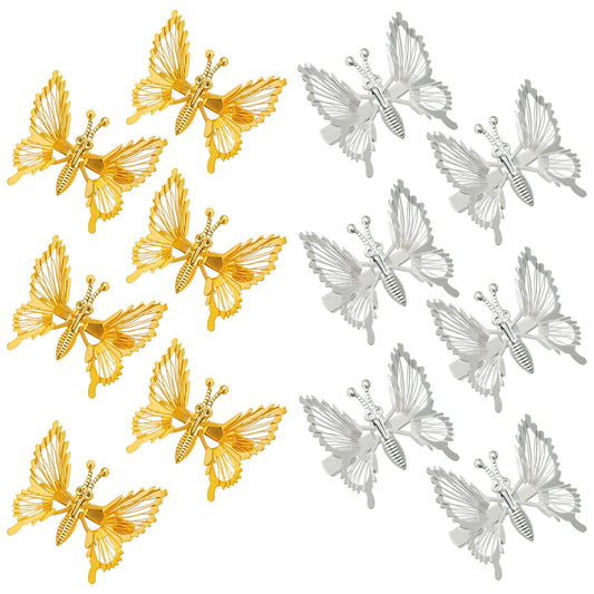 Sajoo 12 PCS 3D Moving Butterfly Hair Accessories - Cute Gold Metal Clips, Vivid Barrettes and Clamps for Women and Girls