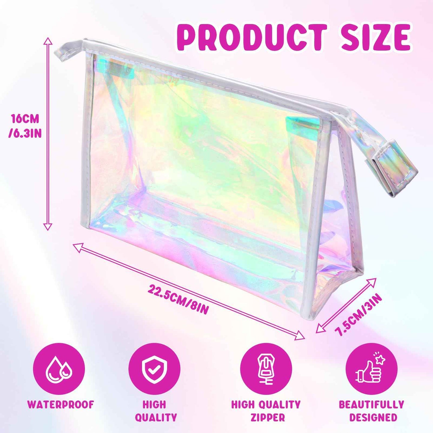 Zwish 2Pack Holographic Makeup Bags Bulk, Iridescent Pouch Portable Zippered Toiletry ， Travel Makeup Brush Holder, Makeup Organizer， Waterproof Cosmetic ， Gift Bags for Women
