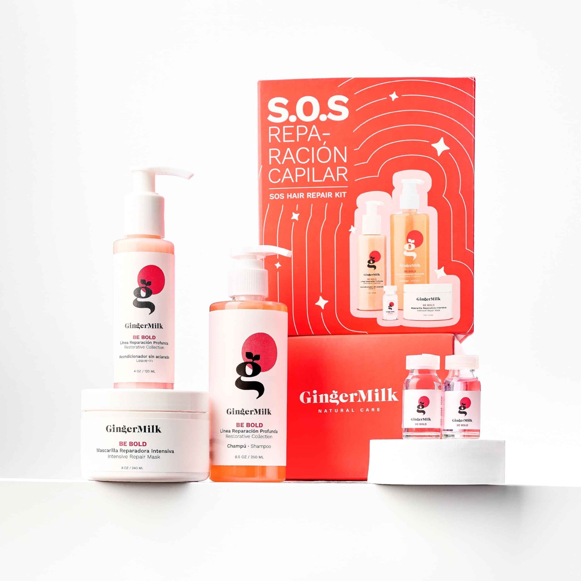 SOS Hair Repair Kit by Ginger Milk Natural Care | 4-Step Deep Repair & Hydration System | For Dry, Damaged & Color-Treated Hair | With Hyaluronic Acid, Keratin, Argan Oil | Salon Results at Home