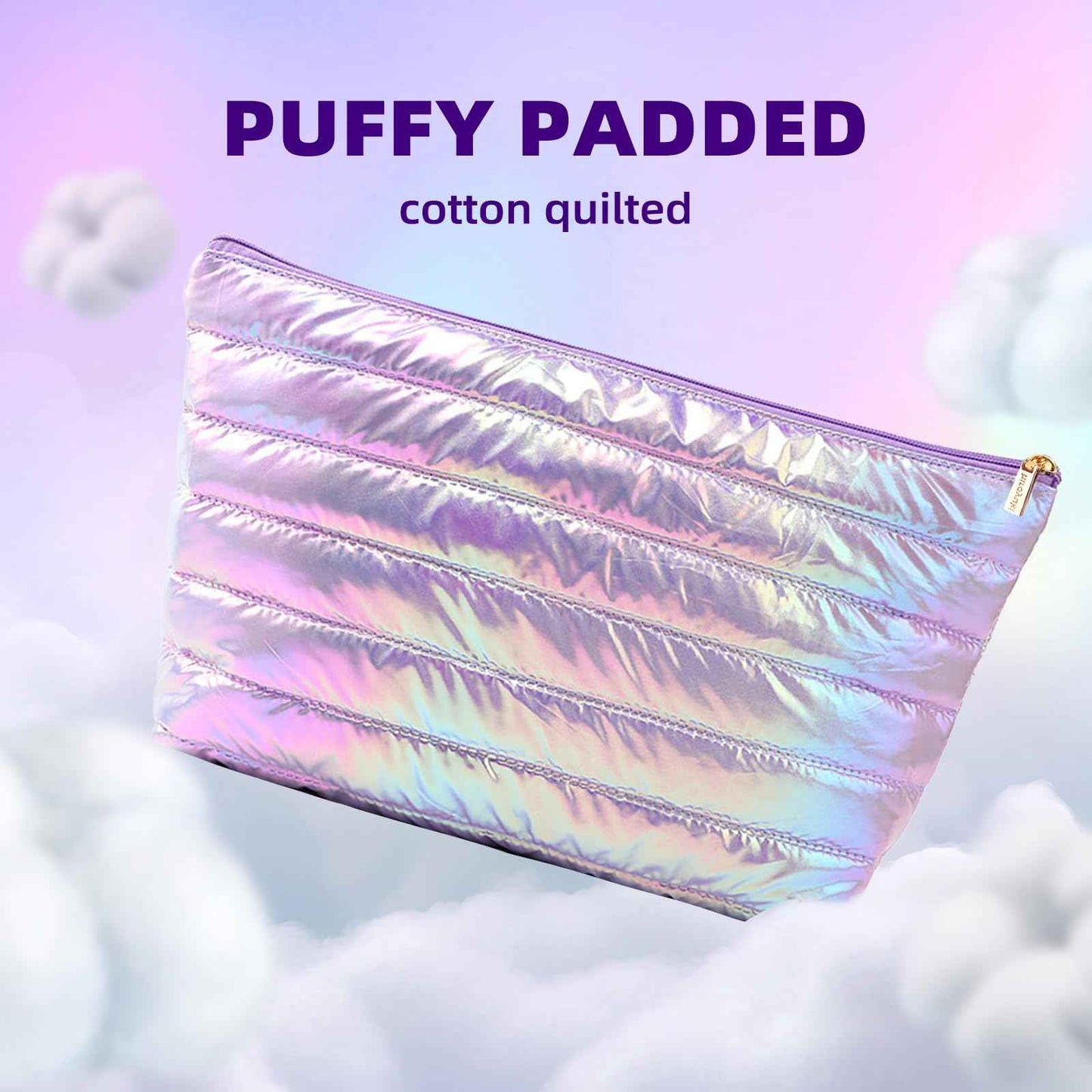 Hiroyuki Large Makeup Pouch, Puffy Cosmetic Bag, Large Capacity Travel Pouch (plain, purple)