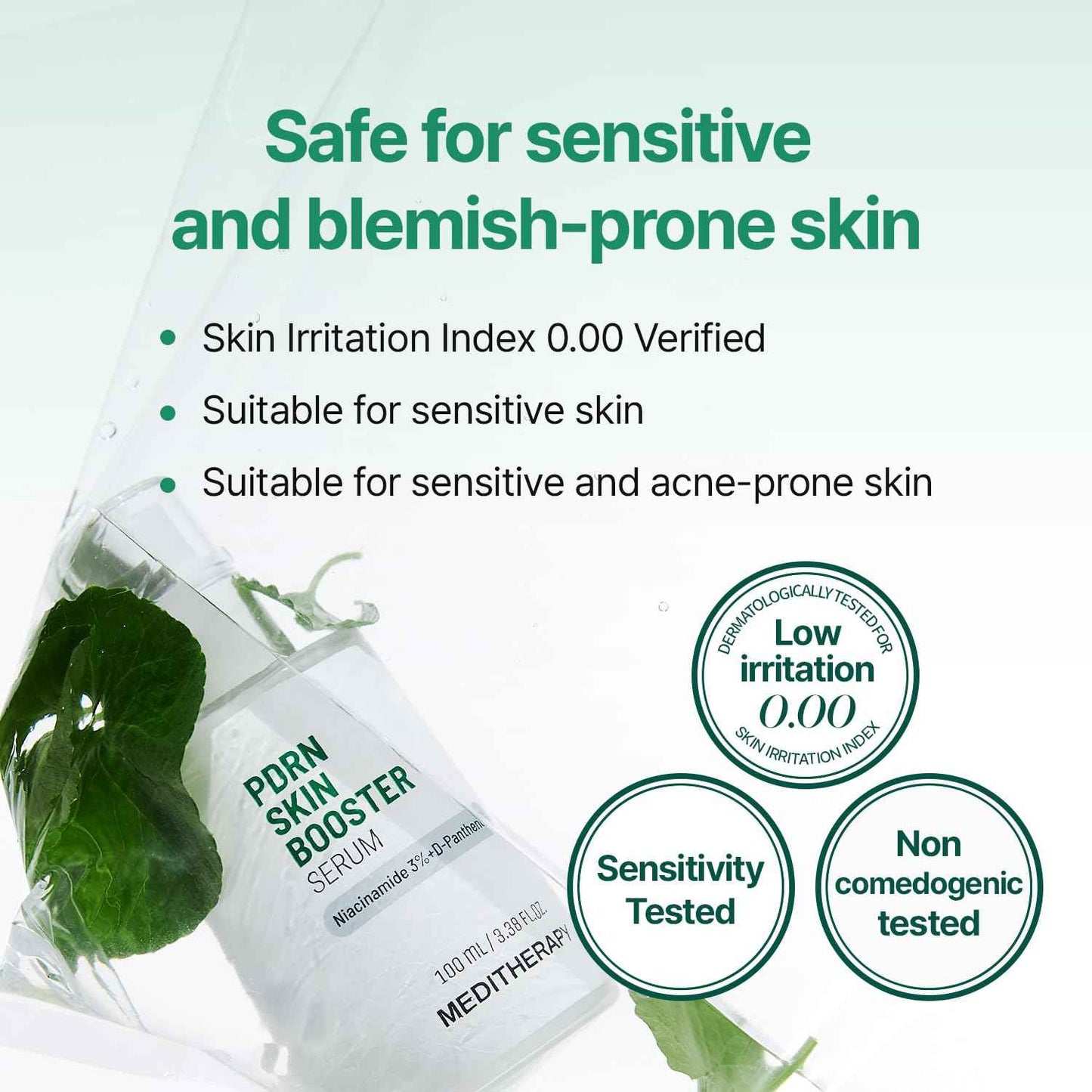 Meditherapy PDRN Skin Booster Serum – Centella PDRN & D-Panthenol for Redness Relief and Rejuvenation, Gentle Cica Facial Serum for Sensitive Care, Korean Skin Care, 100 ml (3.38 fl.oz)