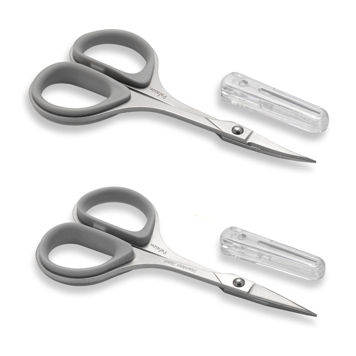 PAFASON High Precision Manicure Scissor Set, 2 PC Multi-Purpose Curved and Straight Cuticle Beauty Grooming Tool for Eyelash, Eyebrow Nail Dry Skin,Stainless Steel, Safety Cases