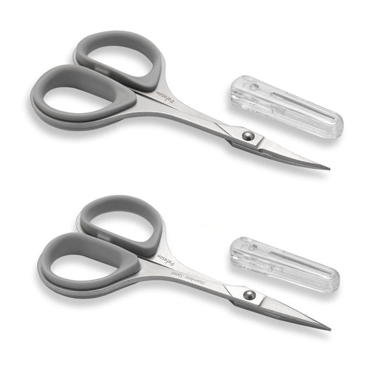 PAFASON High Precision Manicure Scissor Set, 2 PC Multi-Purpose Curved and Straight Cuticle Beauty Grooming Tool for Eyelash, Eyebrow Nail Dry Skin,Stainless Steel, Safety Cases