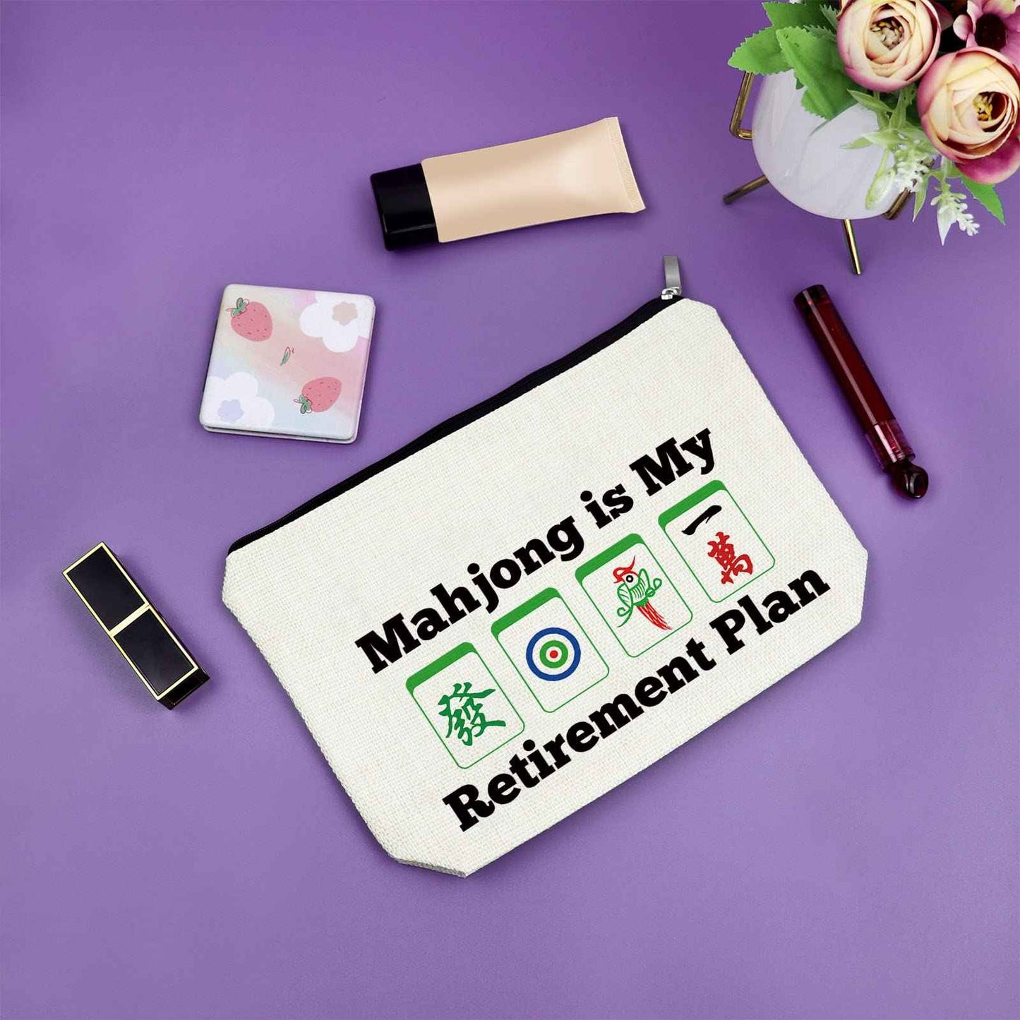 Sazuwu Mahjong Lover Retirement Gifts for Her Cosmetic Travel Pouch Birthday for Mom, Grandma, Aunt