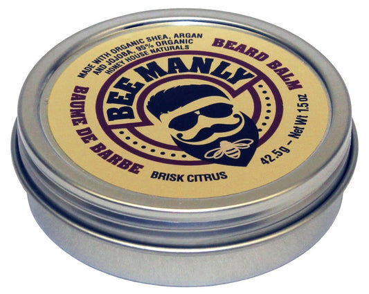 Bee Manly Honey House Naturals Beard Balm – Brisk Citrus Scent – 1.5 ounce Round Travel Size Tin – All Natural Ultra Moisturizing Beard Balm Infused with Essential Oils and Butters