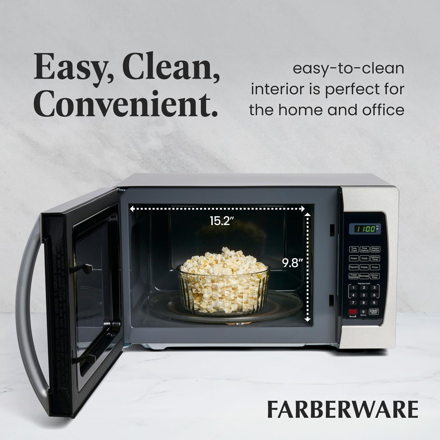 Farberware Countertop Microwave 1000 Watts, 1.3 Cu. Ft. - Microwave Oven With LED Lighting and Child Lock - Perfect for Apartments and Dorms - Easy Clean Stainless Steel