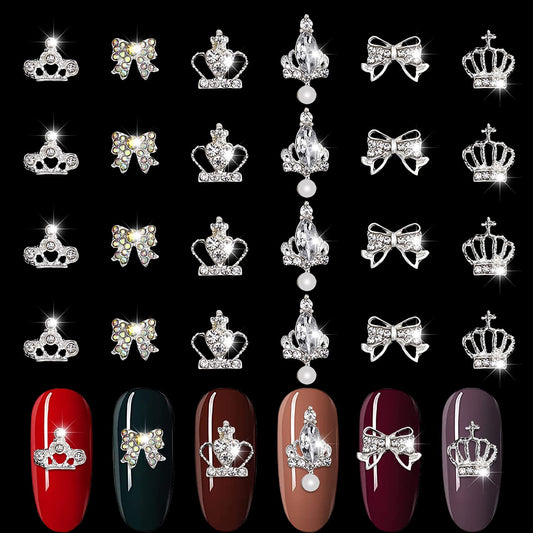 DANNEASY 30pcs Crown Nail Charms Nail Rhinestones Silver Nail Jewels 3D Nail Art Charms Charms for Nails Metal Nail Design Nail Studs Nail Jewelry for DIY Craft Decoration