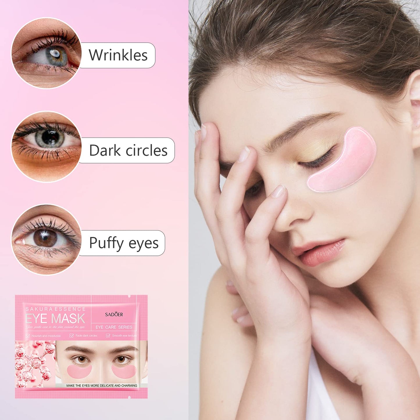 Ruzzut Under Eye Patches -30 Pairs Sakura Essence Eye Mask for Puffy Eyes,Reducing Dark Circles,Anti-Aging & Refreshing, Collagen Eye Mask for Moisturizing,Sakura Pink