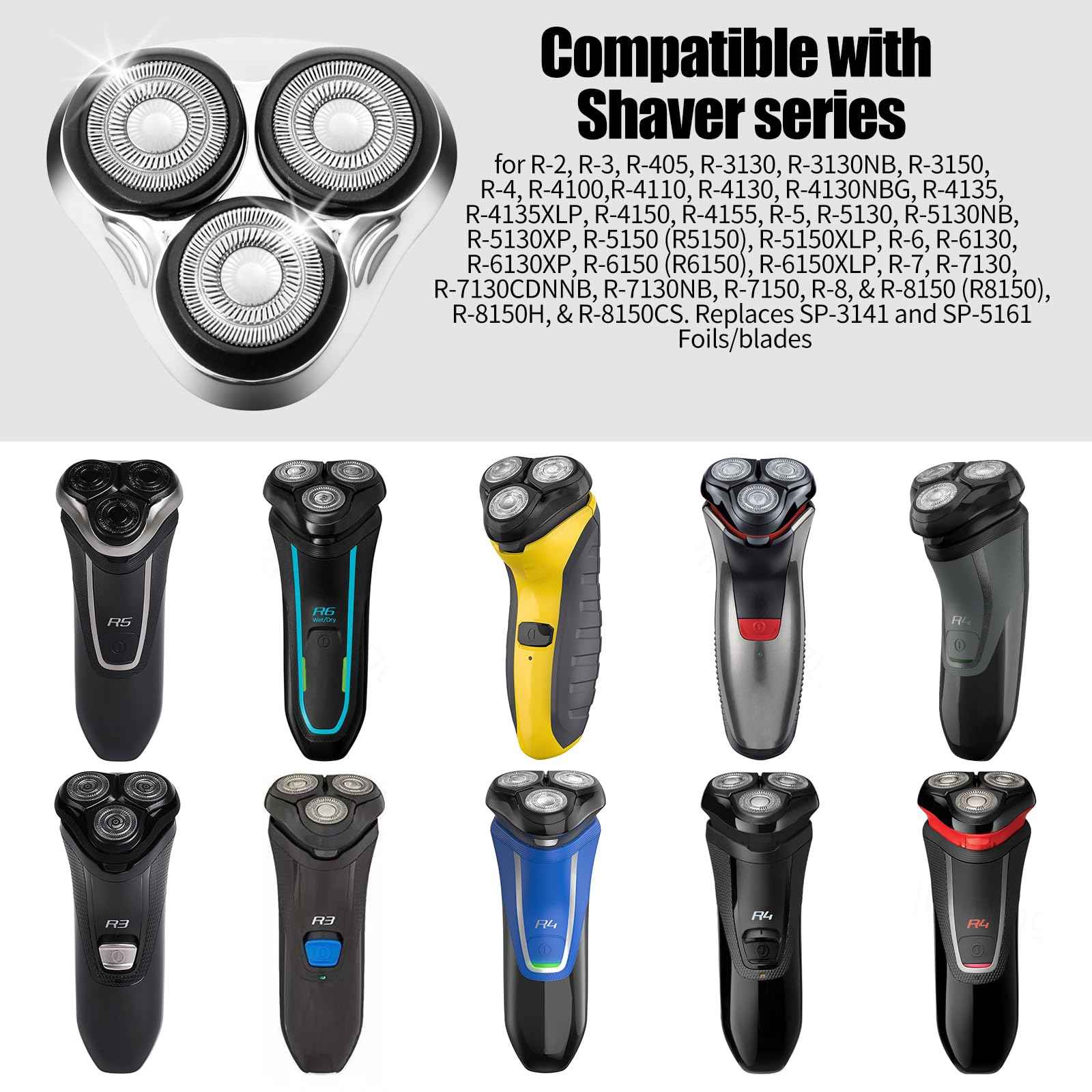 Universal Rotary Replacement Shaver Head,Compatible with Remington Shaver Series,for R3,R4,R5,R6,R7,R8,SP-3141 and SP-5161 Foils/Blades (Silver(1 Count))
