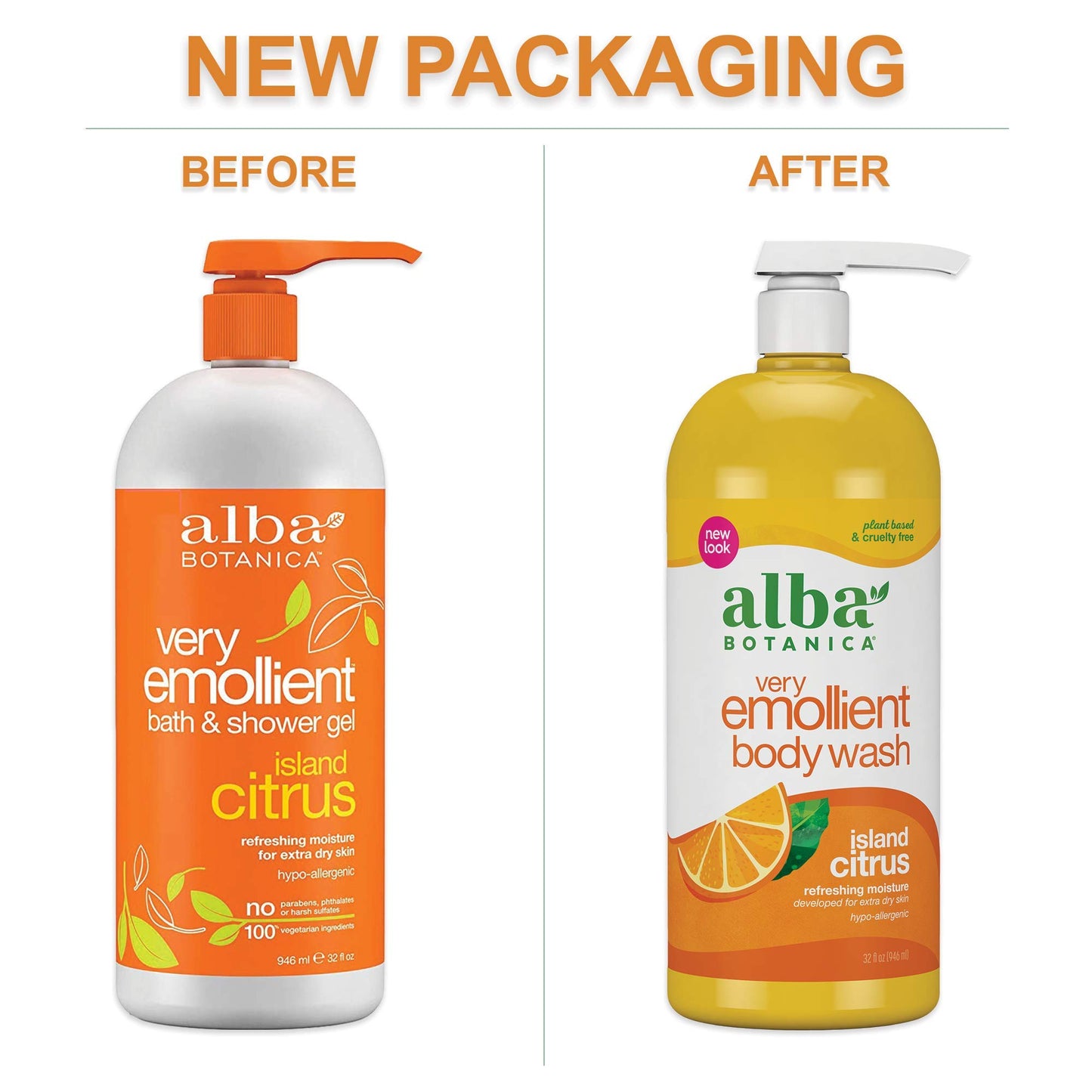 Alba Botanica Very Emollient Body Wash, Island Citrus, 32 Oz