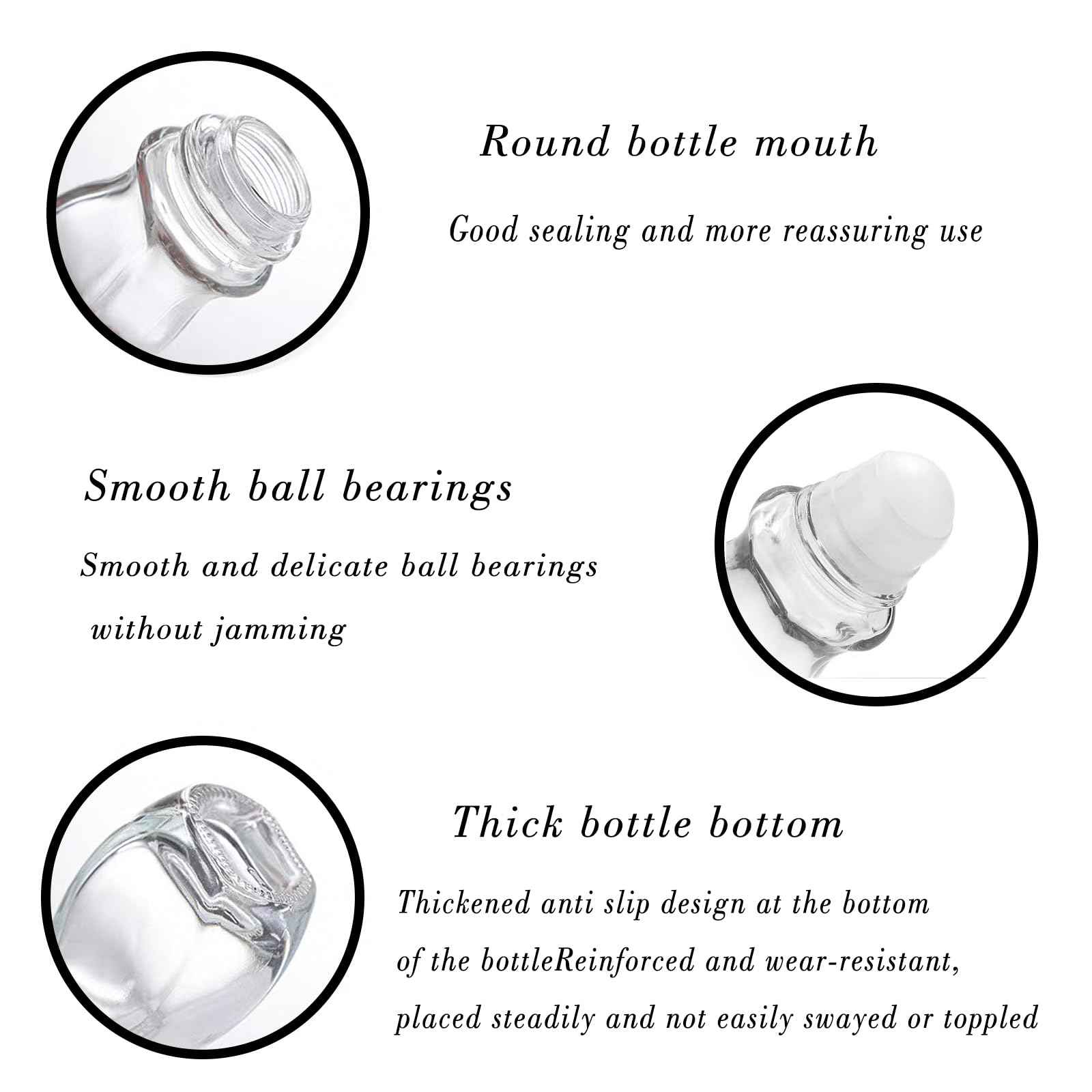 PYAWI 4 PCS 30ml Deodorant Glass Roller Bottles - 1oz Essential Oil With Plastic Ball Black Cap - Empty Refillable Massage Roll On Containers