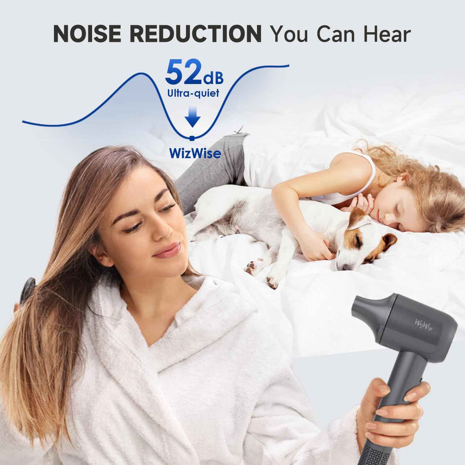 Ionic Hair Dryer, Overheating Protection Temperature Control 5 to 6 Min Fast Drying, Powerful 1500W Blow Dryer 200M Negative Ions, Quiet Lightweight Buckle Nozzle & Diffuser for Home Travel