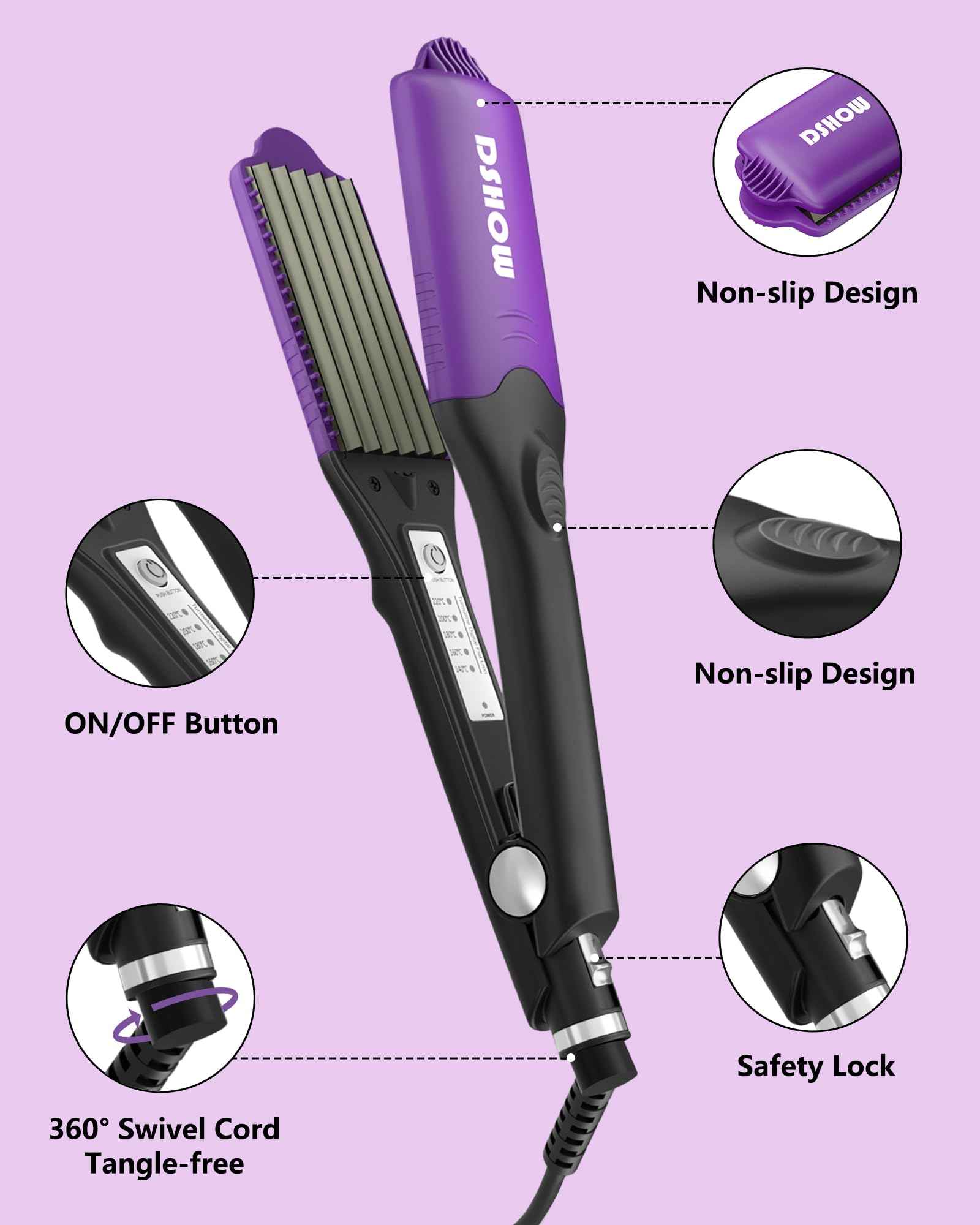 DSHOW Hair Crimper for Women with 4 Interchangeable Plates, Crimper Hair Iron Volumizing Flufft Hairstyle Crimping Iron for Hair with 5 Heat Settings & 60 Min Auto Off
