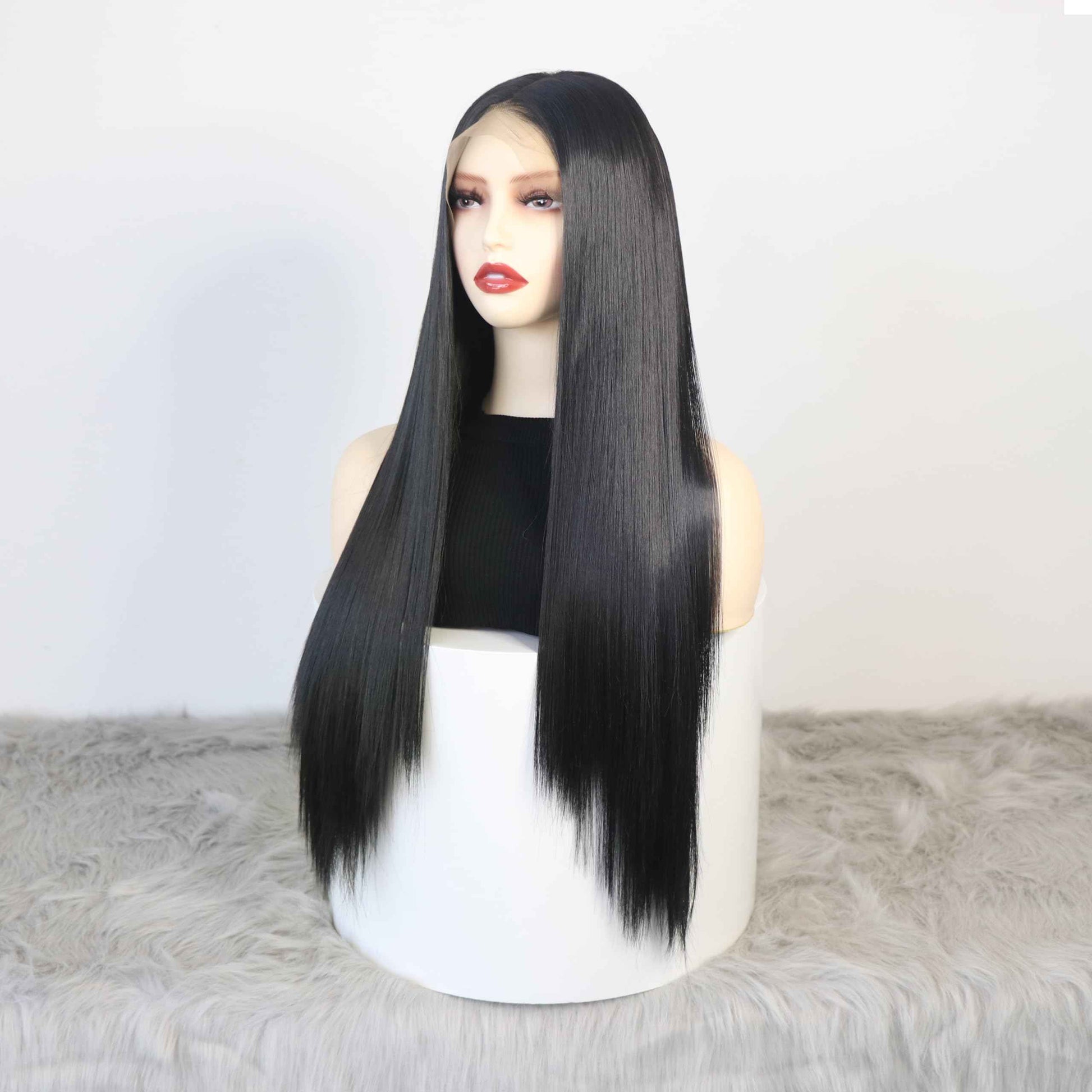 WXHWCX 13×6 Long Straight Synthetic Lace Front Wig For Women Smooth Wig Middle Part Black Synthetic Lace Wigs High Density Daily wigs For Women Party Wigs