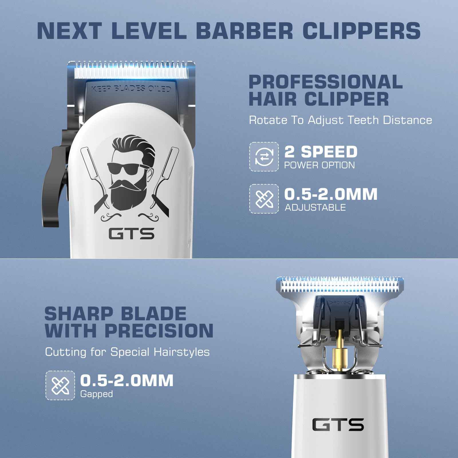 GTSPro Hair Clippers for Men, Clippers and Trimmers Set, Barber Clippers, Electric Hair Trimmer with Box, Gifts for Men White