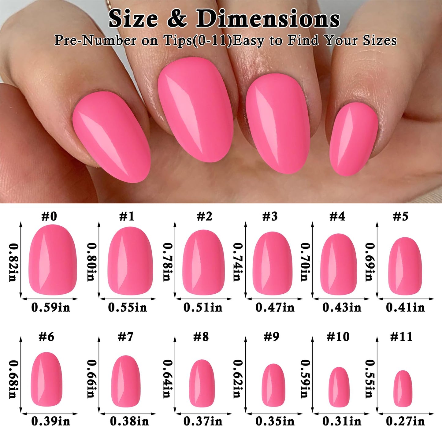 Lifextol Short Press on Nails Almond Fake Nails, 240 Round Almond Press on Nail Short Full Cover Acrylic Presson Nail Tips Hot Pink Artificial False Fingernail & Nail Glue Adhesive Tab for Women Kids