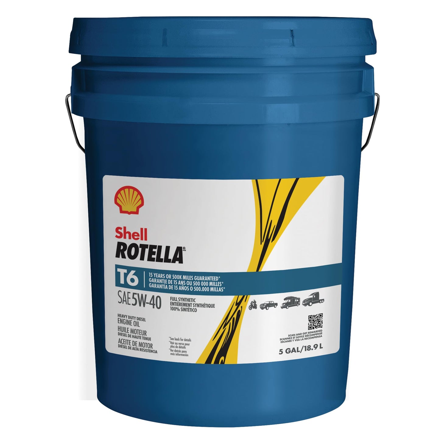 Shell Rotella T6 5W-40 Diesel Engine Oil, 5 Gallon