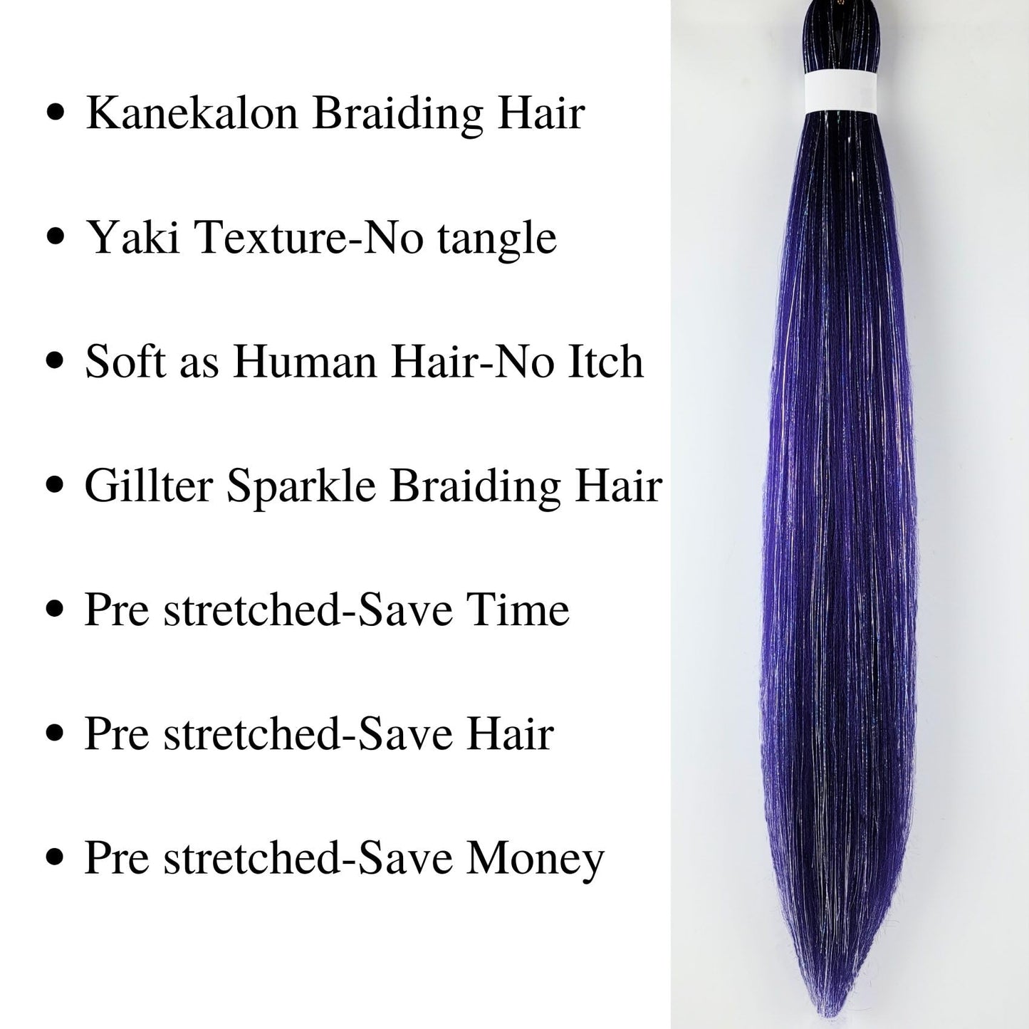 Gozill Braiding Hair Pre stretched Purple Sparkle Tinsel Prestretched Braiding Hair