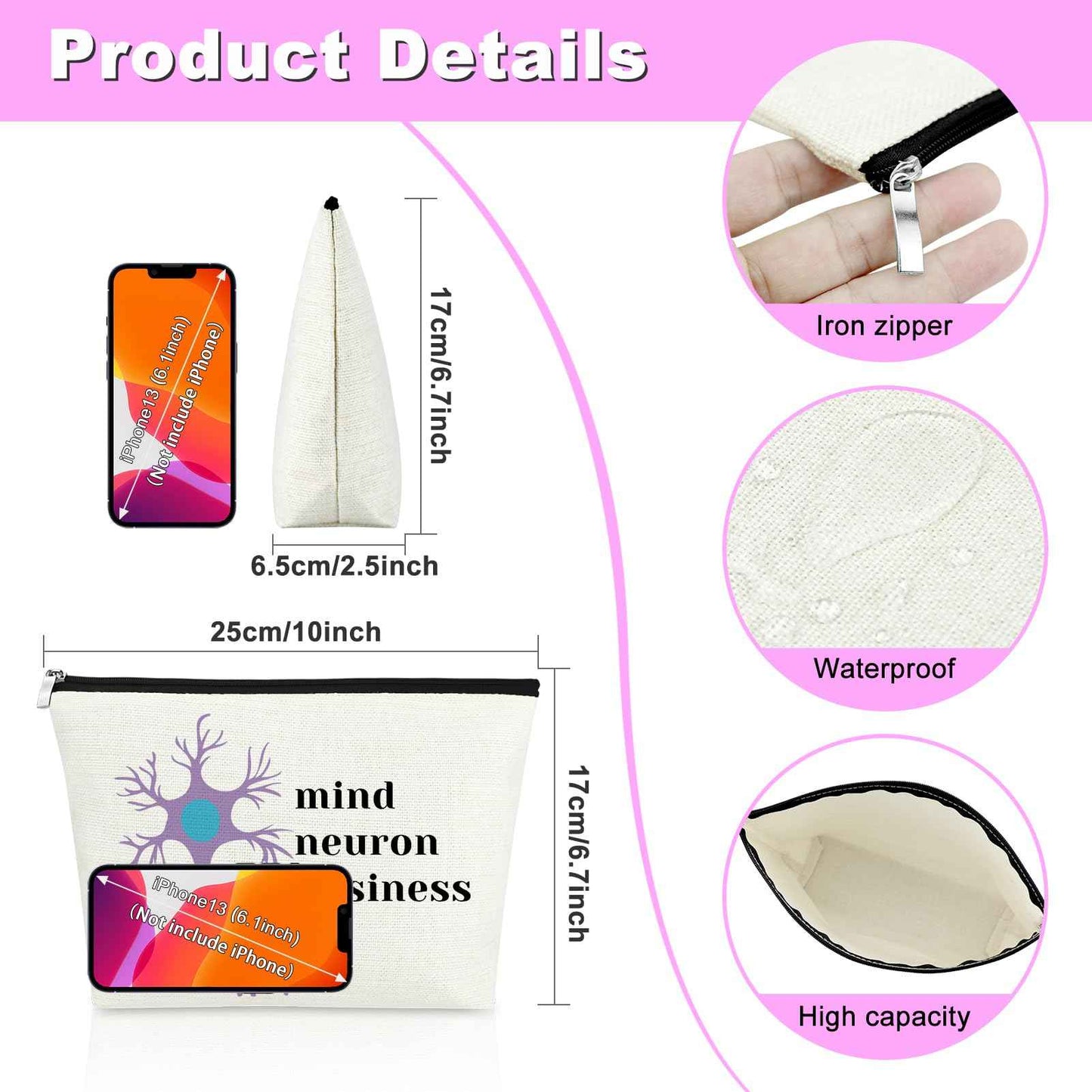 Mxrymvu Neuroscience Gifts for Women Makeup Bag Neurology Nurse Travel Bag Funny Medical Student Cosmetic Bag Best Doctor Gifts for Women Pharmacists Mind Neuron Business