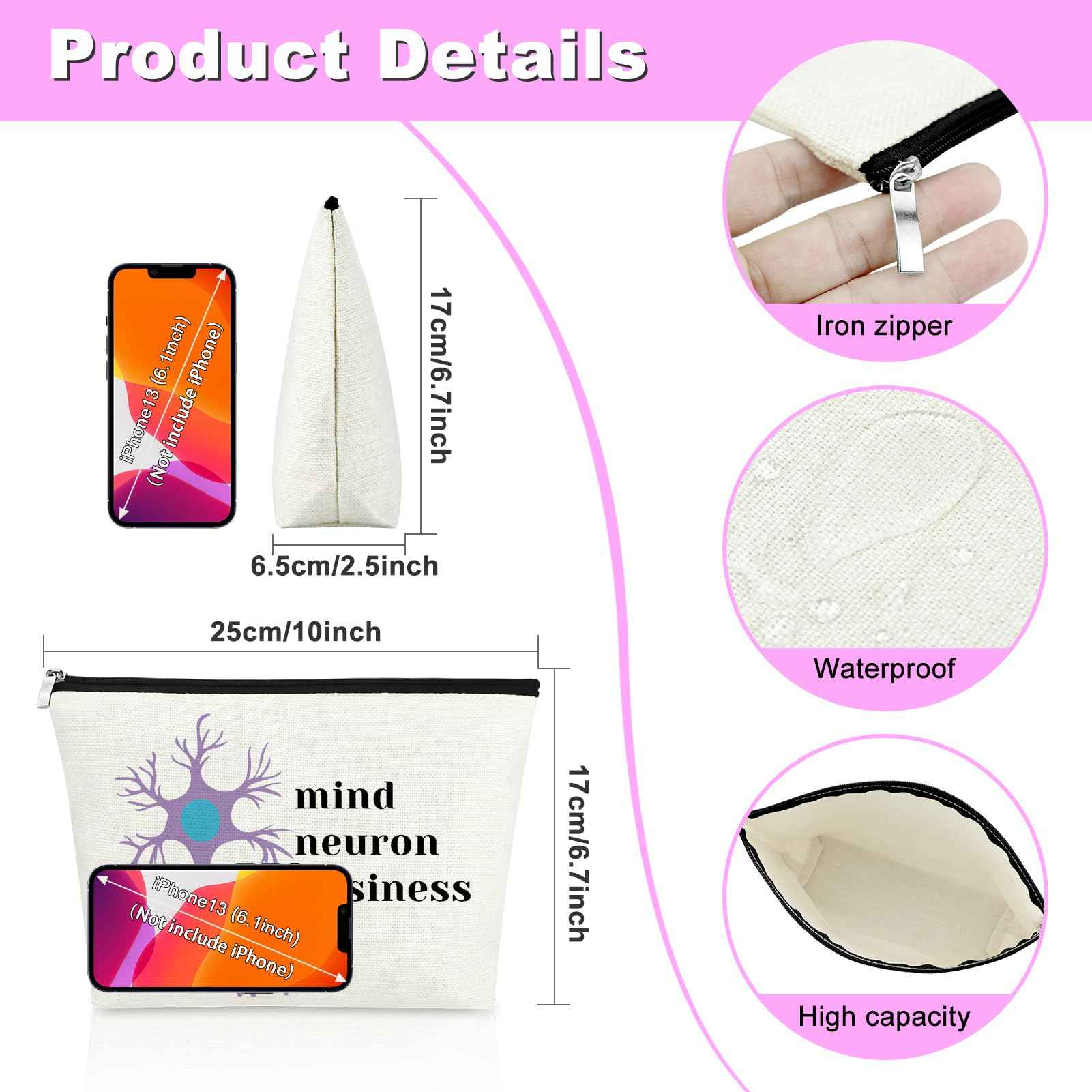 Mxrymvu Neuroscience Gifts for Women Makeup Bag Neurology Nurse Travel Bag Funny Medical Student Cosmetic Bag Best Doctor Gifts for Women Pharmacists Mind Neuron Business