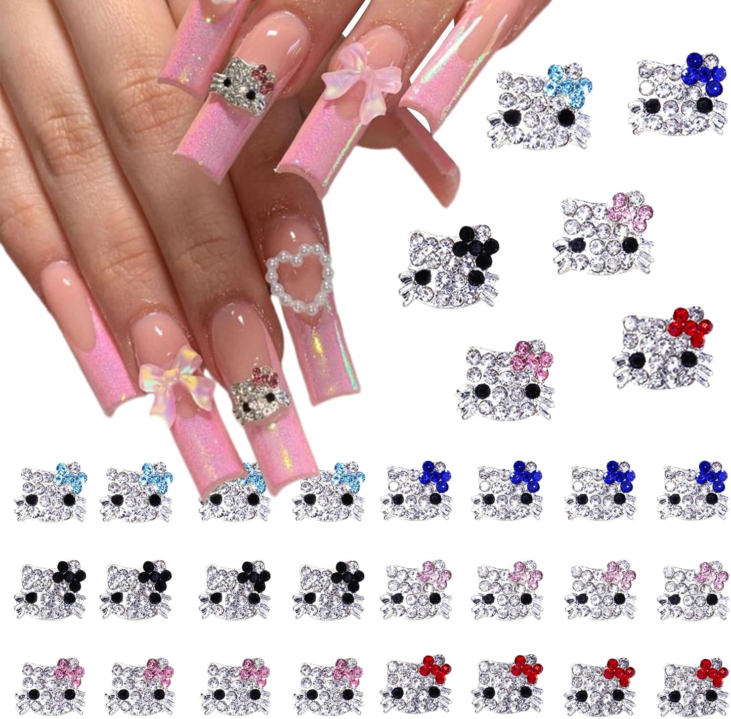 ?Ÿ®?Ÿ°?—£?—°?? KurKur Nail Charms for Acrylic Nails 3D Silver Kawaii Cute Cartoon Anime Charms for Nail Art Alloy Nail Gems and Rhinestones Crystals Nail Accessories for Women DIY Design Cat Nail Supplie