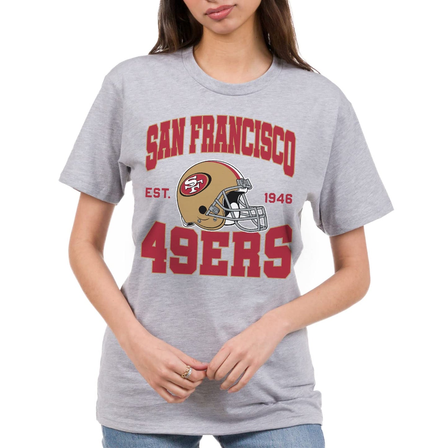 Junk Food Clothing x NFL - San Francisco 49ers - Team Helmet - Unisex Adult Short Sleeve Fan T-Shirt for Men and Women - Size 3X-Large