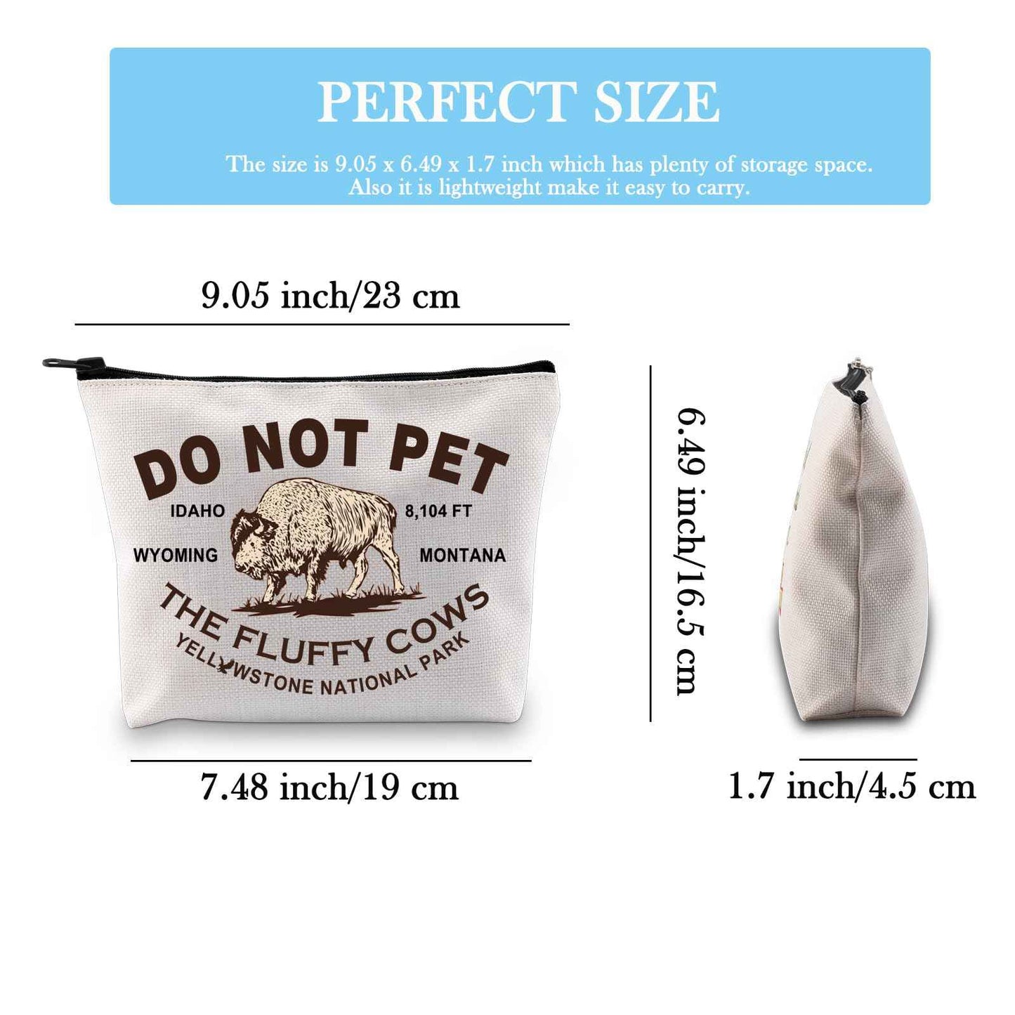 American Bison Buffalo Gift Buffalo Wyoming Souvenir Gift Do Not Pet the Fluffy Cows Buffalo Quote Makeup Bag (WYOMING MONTANA Bag)