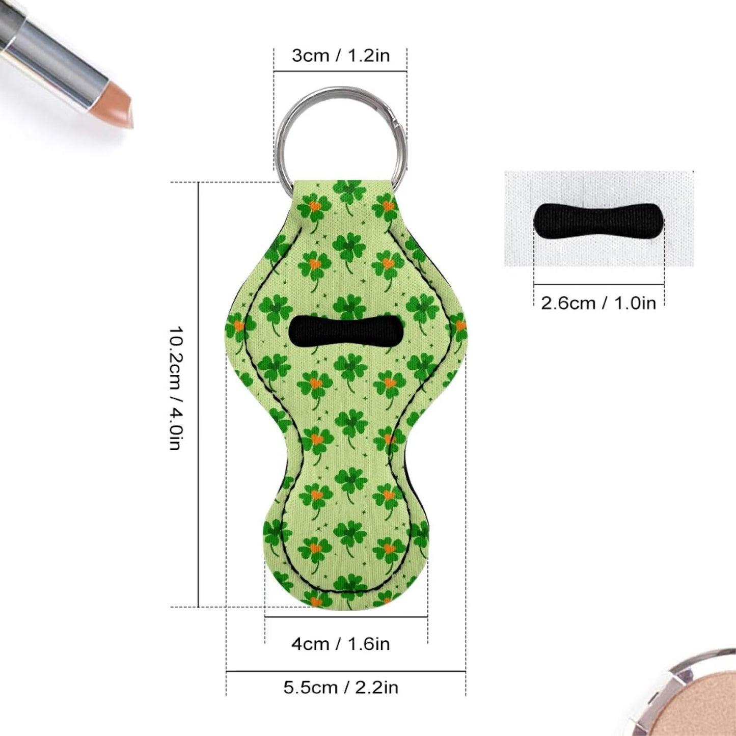 Hinthetall Green Leaves Chapstick Holder Neoprene Keychains Lipstick Holder Lipstick Case Cover Portable Balm Holders Pouch for Kids Gifts Chapstick Tracker and Safeguard