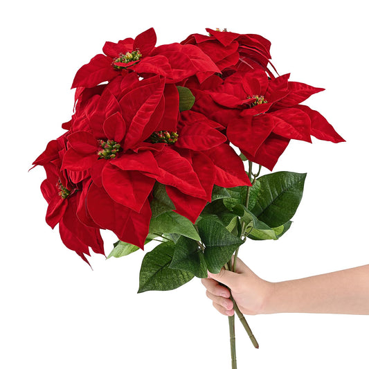 MARTINE MALL 20 in Poinsettia Flowers Artificial, 2 Packs Poinsettia Christmas Decoration, Long Stem Velvet Poinsettia Bouquet for Christmas Tree Porch Home Garden Indoor Outdoor Decoration