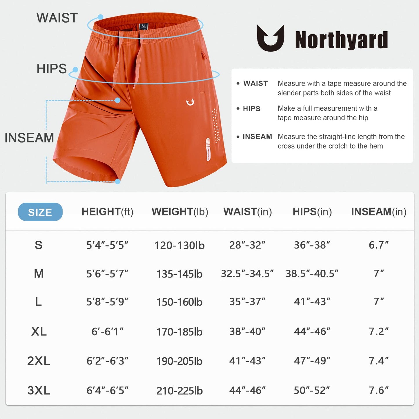 NORTHYARD Men's Athletic Running Shorts Quick Dry Workout Shorts 7"/ 5"/ 9" Lightweight Sports Gym Basketball Shorts Hiking Exercise Orange S