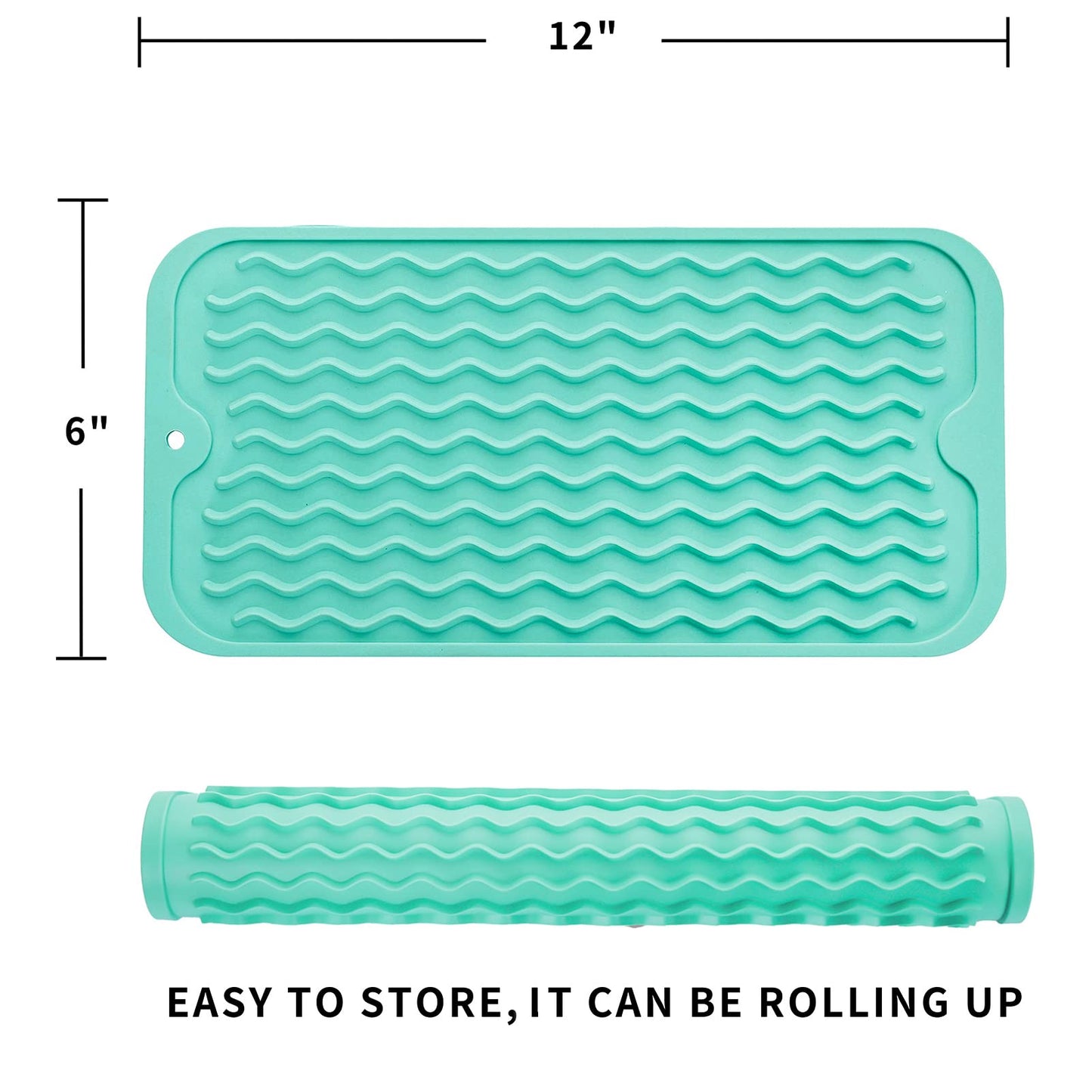 MicoYang Silicone Dish Drying Mat for Multiple Usage,Easy clean,Eco-friendly,Heat-resistant Silicone Mat for Kitchen Counter,Sink,Bar,Bottle,or Cup Mint S 12 inches x 6 inches