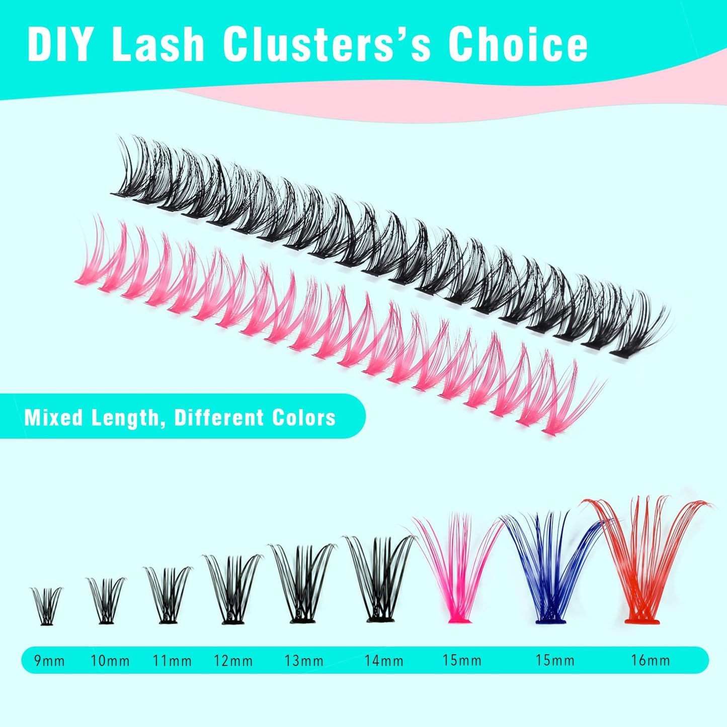 VAVALASH DIY Lash Extensions 280 PCS 40D Colored Individual Cluster Lashes D Curl Lash Clusters Faux Mink Slik Wispy False Lashes Easy Full Lash Extension DIY at Home (40D-0.07-D-9-16Mix Color)