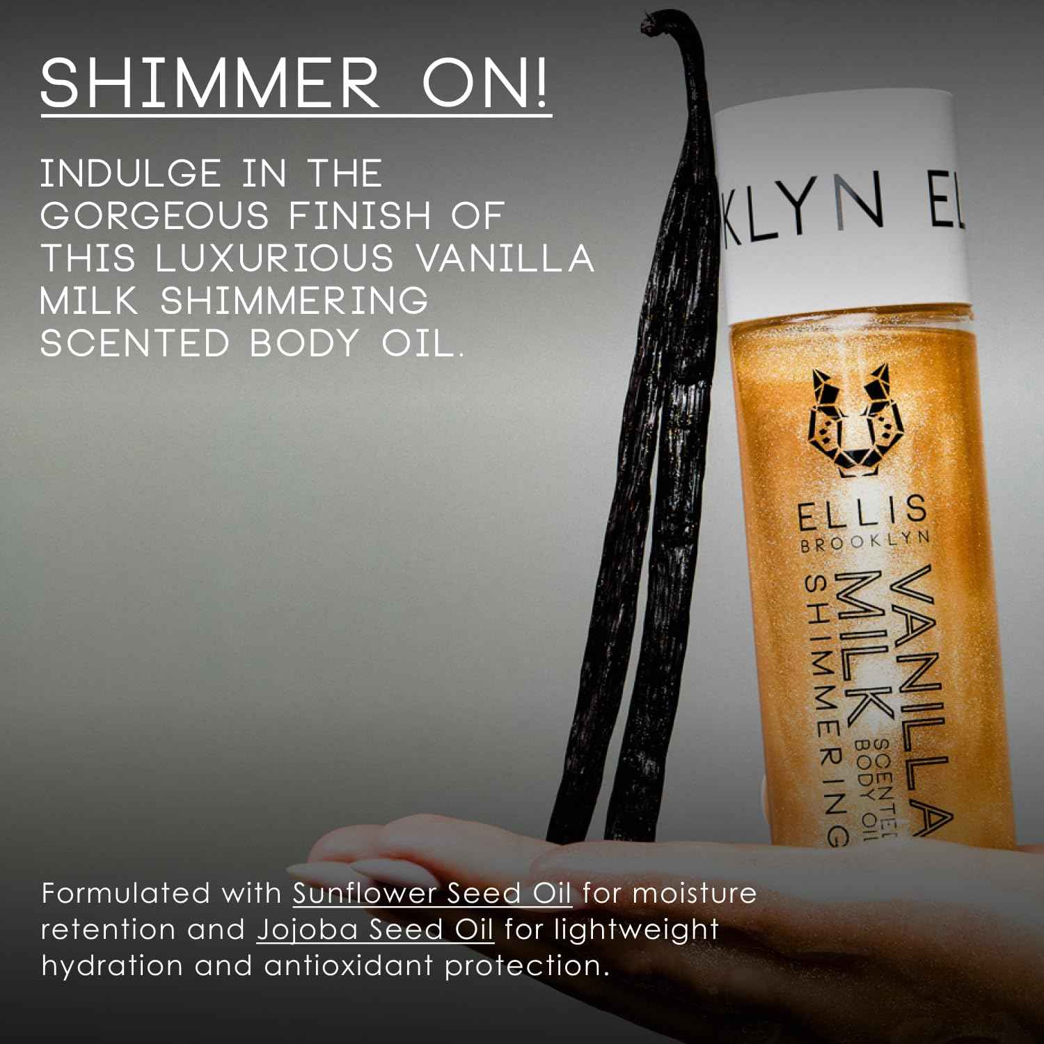 Ellis Brooklyn VANILLA MILK Shimmering Scented, Shimmer Body Oil, Dry Oil for Body, Moisturizing, Vanilla Body Oil Fragrance, Body Glow, 3.2 Fl Oz