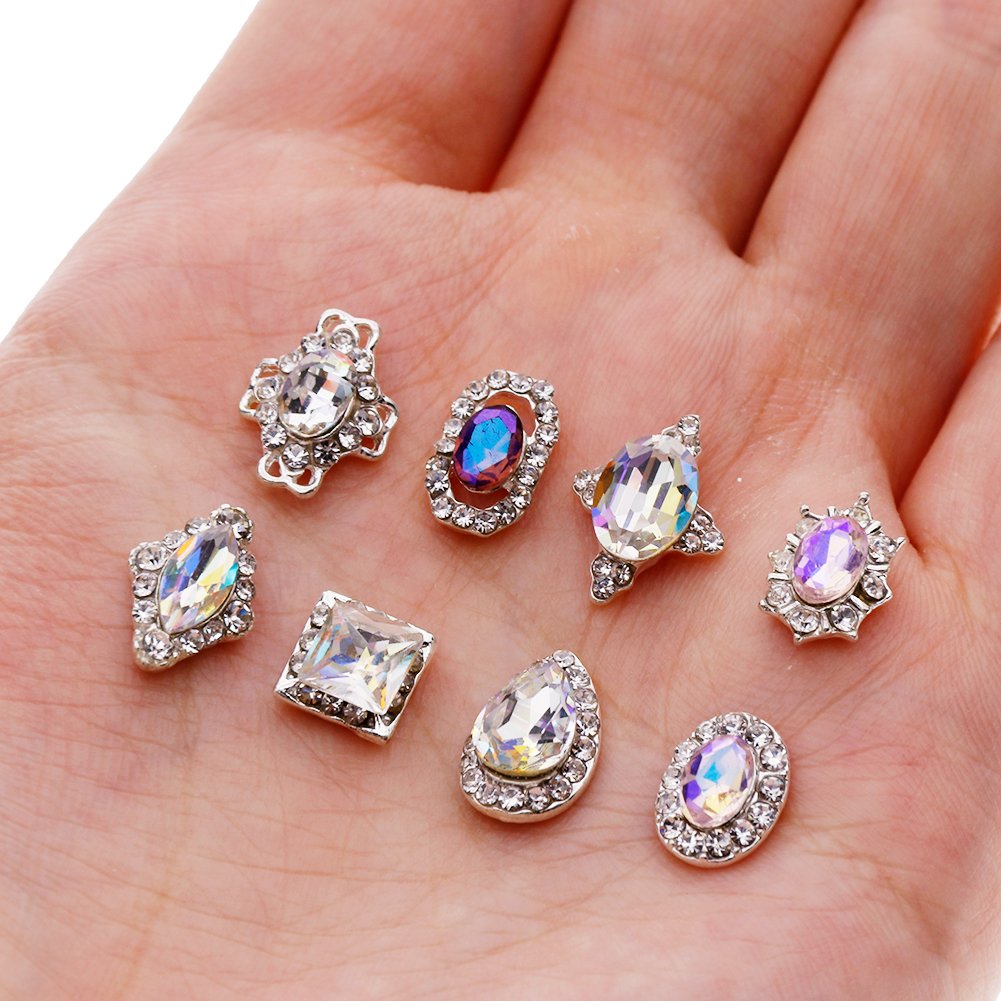 JIEPING Rhinestone Nail Art Decoration Glitter Charming Shiny Faux Gem 3D DIY Nail Art Tips (18Pcs/Bag+12Pcs/Bag)