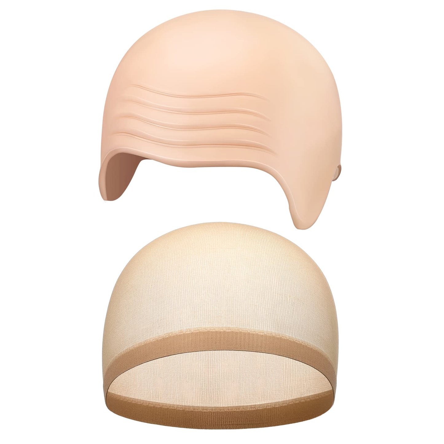 2 Pieces Halloween Bald Cap Makeup Latex Bald Head Wig Caps Bald Hat Cosplay Makeup Costume Accessories for Adults Women (Pink, Beige,Novel Style)