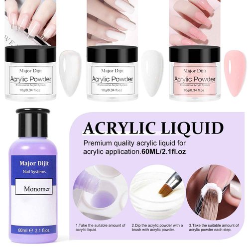 Acrylic Nail Kit Starter Set Acrylic Powder with Nail Drill U V Light Professional Tools with Decoration Everything for Beginners Home Salon Gifts (Clear/White/Nude)