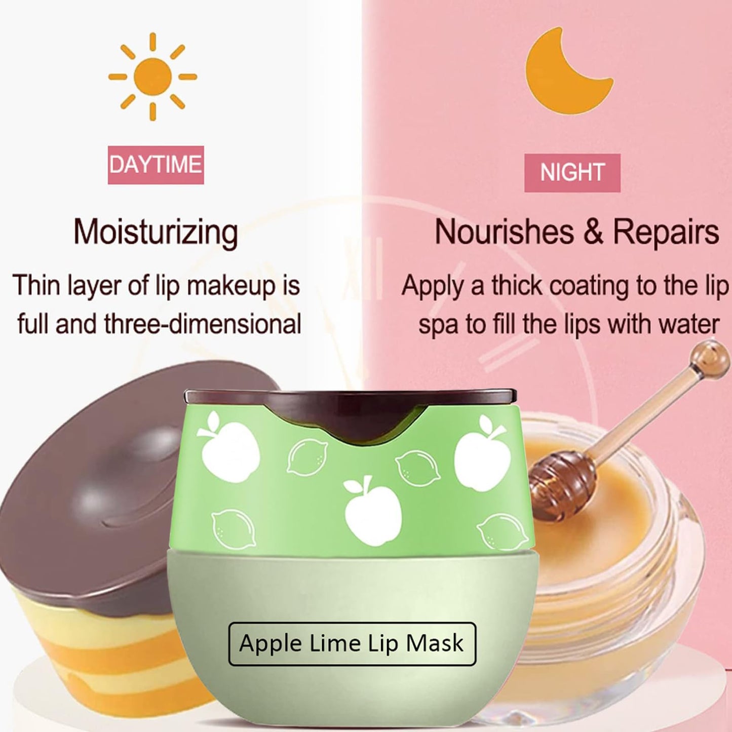 3 Pcs Bee Lip Balm Honey Pot,Strawberry&Honey&Apple Lime Lip Sleeping Mask Hydrating Prevention Dry and Cracked Lip Scrubs Exfoliator Lip Care,Lip Mask Overnight Reduces Lip Lines